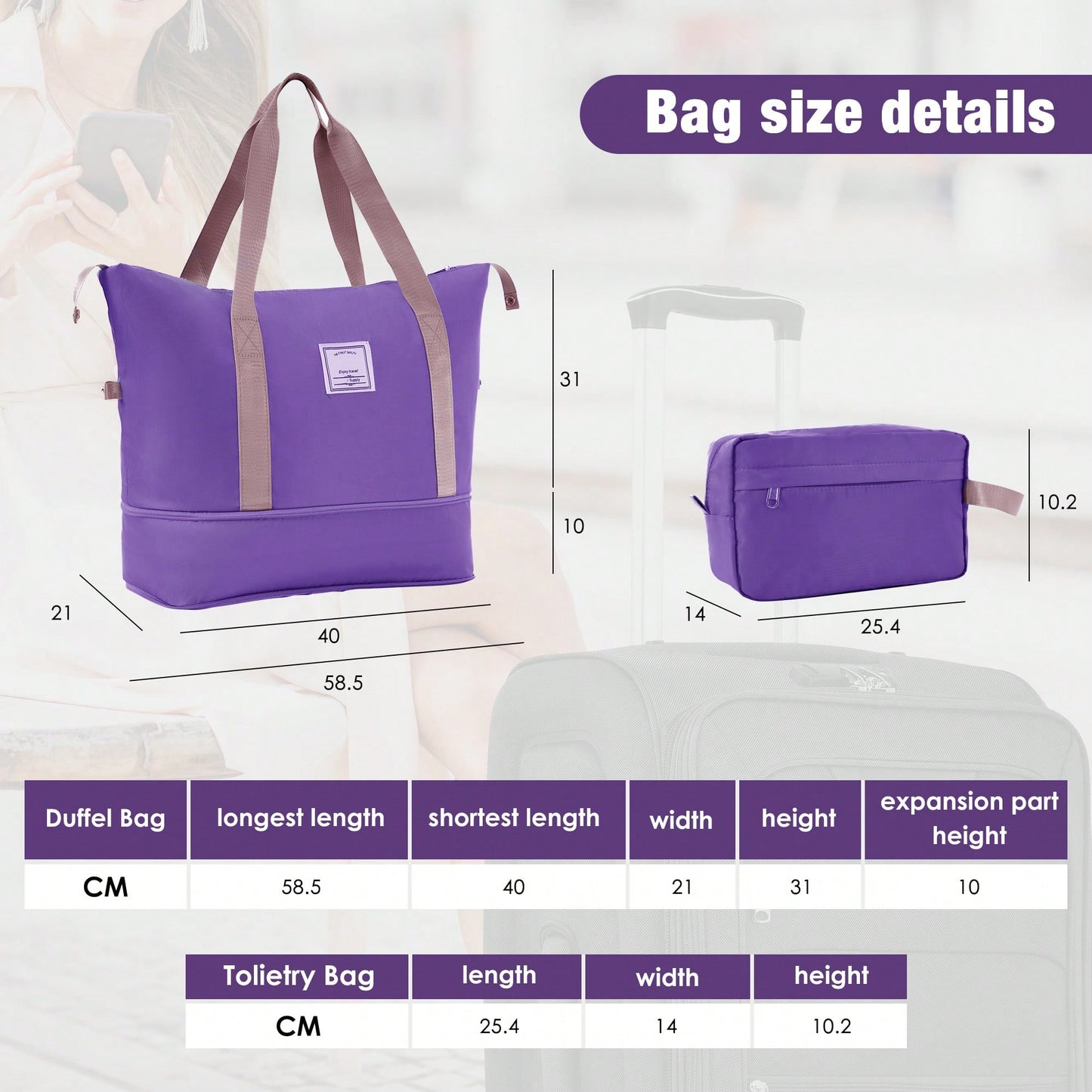 Expandable 3 Piece Softside Luggage Set With Lightweight Spinner Suitcase And Duffel Bag For Travel