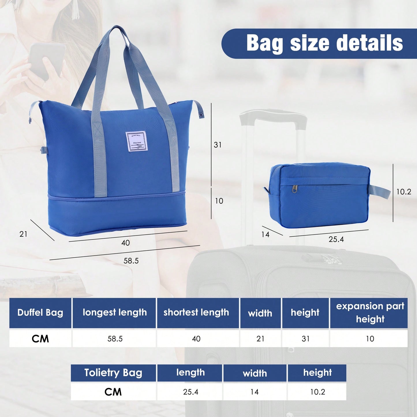Expandable 3 Piece Softside Luggage Set With Lightweight Spinner Suitcase And Duffel Bag For Travel