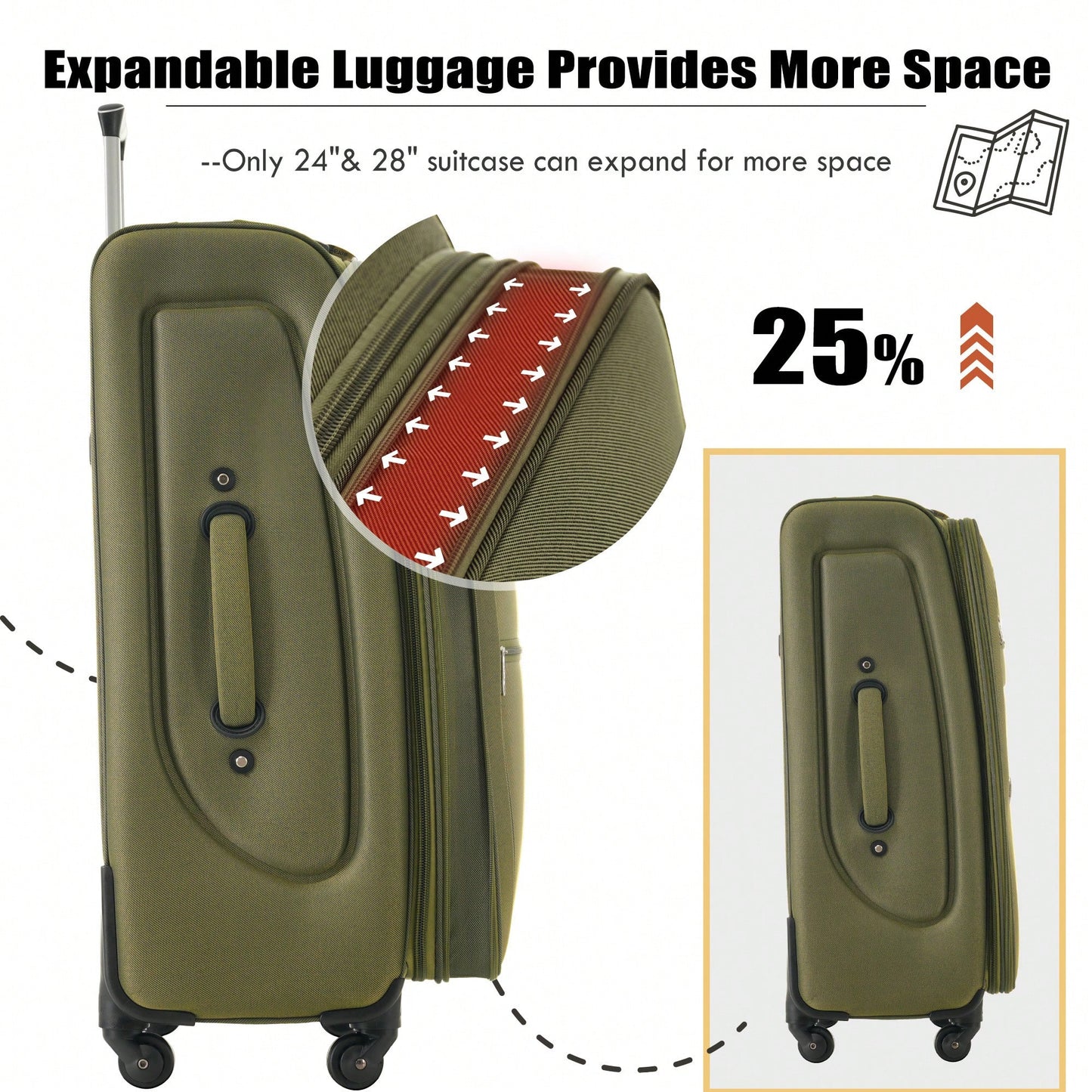 Expandable 3 Piece Softside Luggage Set With Lightweight Spinner Suitcase And Duffel Bag For Travel