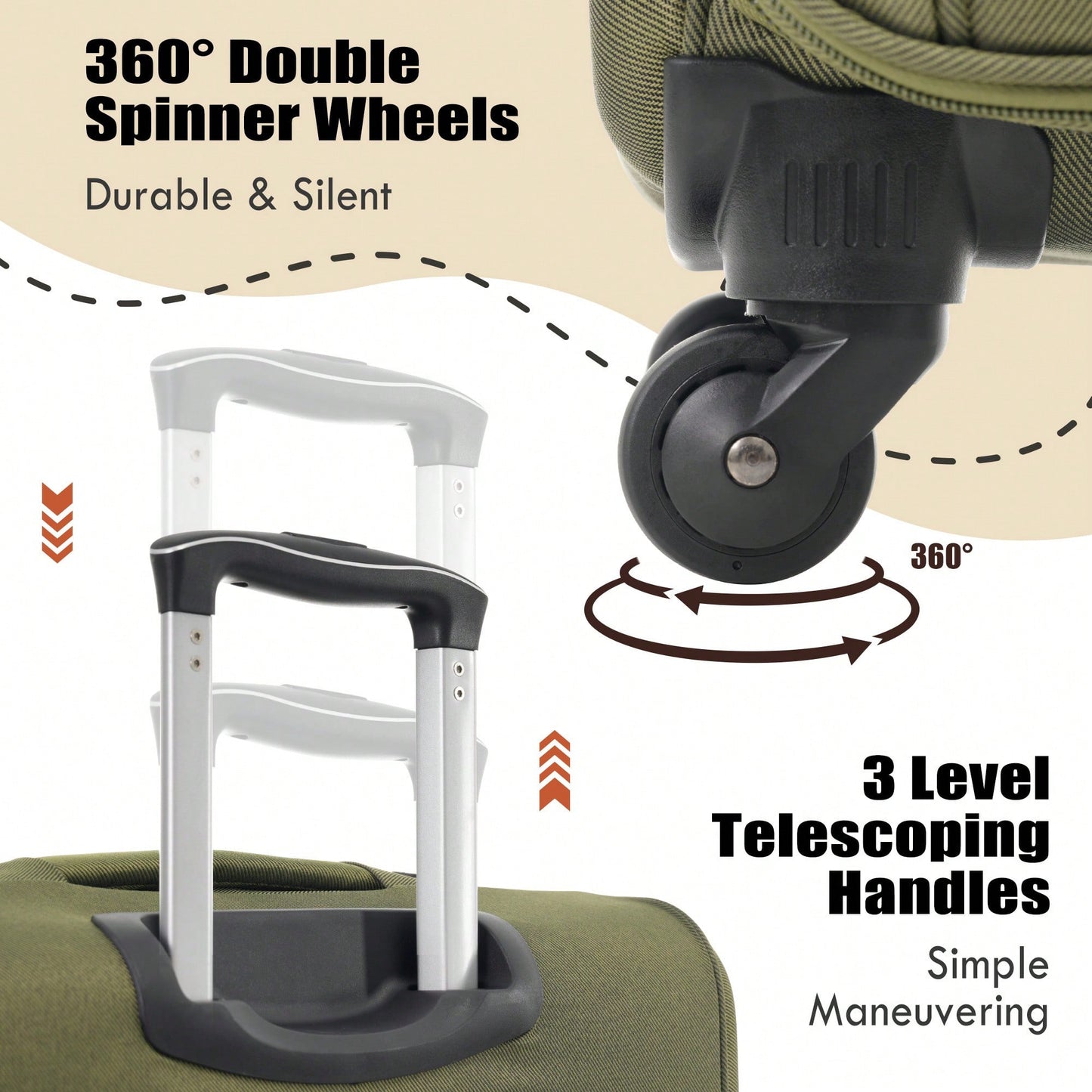 Expandable 3 Piece Softside Luggage Set With Lightweight Spinner Suitcase And Duffel Bag For Travel