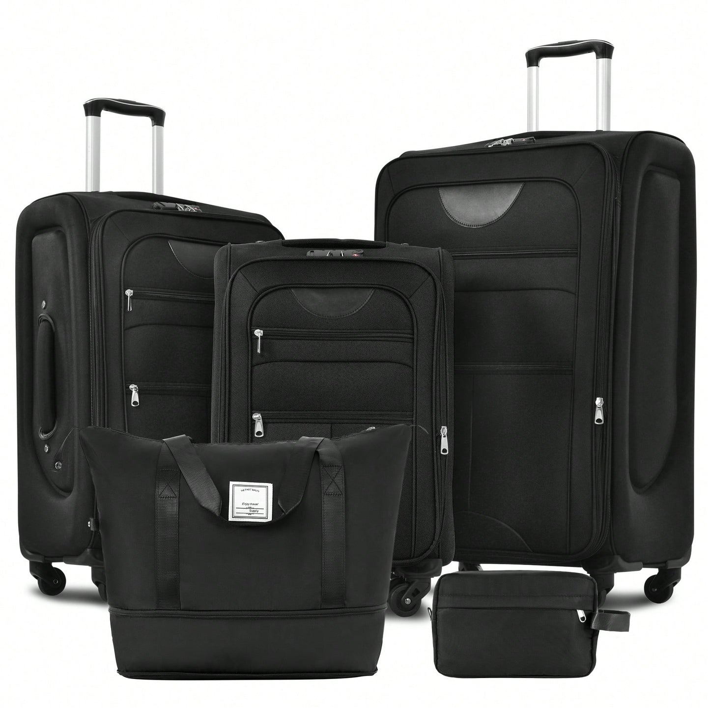 Expandable 3 Piece Softside Luggage Set With Lightweight Spinner Suitcase And Duffel Bag For Travel
