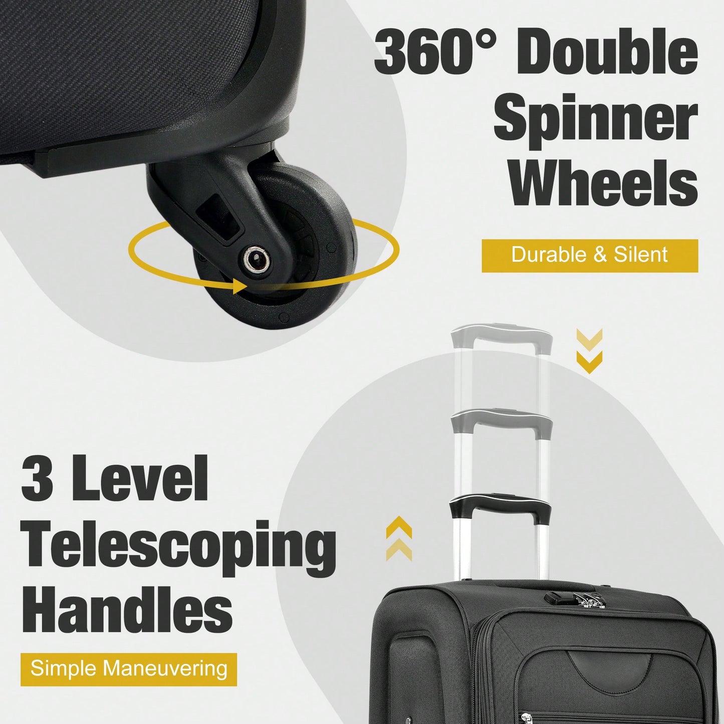 Expandable 3 Piece Softside Luggage Set With Lightweight Spinner Suitcase And Duffel Bag For Travel