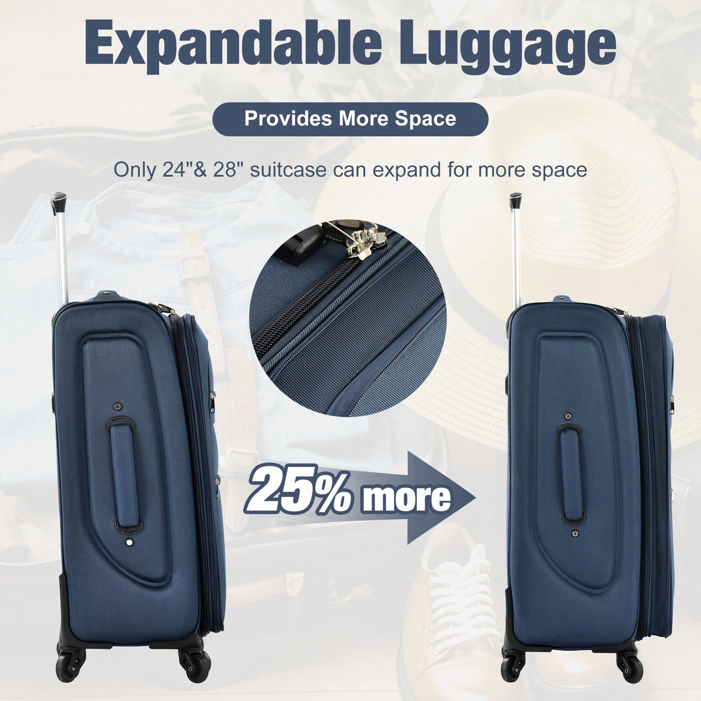Expandable 3 Piece Softside Luggage Set With Lightweight Spinner Suitcase And Duffel Bag For Travel
