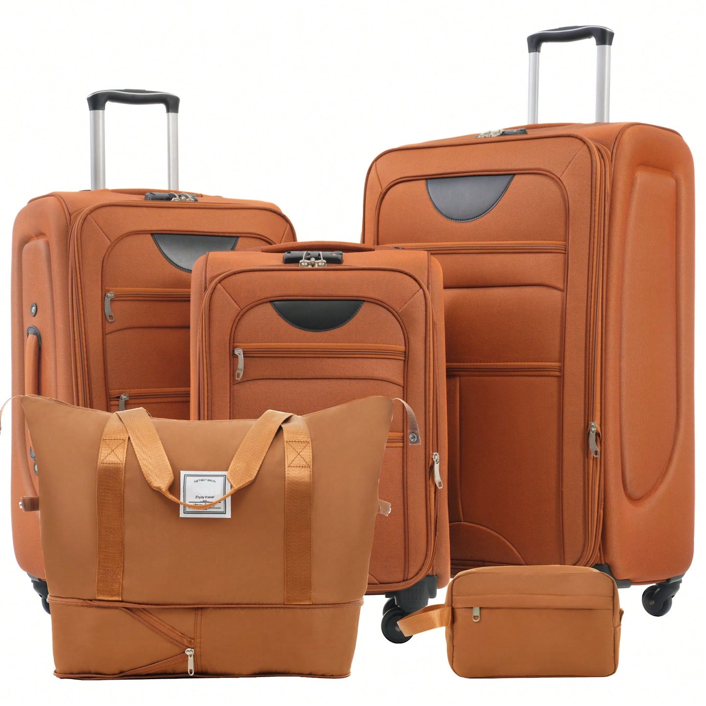 Expandable 3 Piece Softside Luggage Set With Lightweight Spinner Suitcase And Duffel Bag For Travel