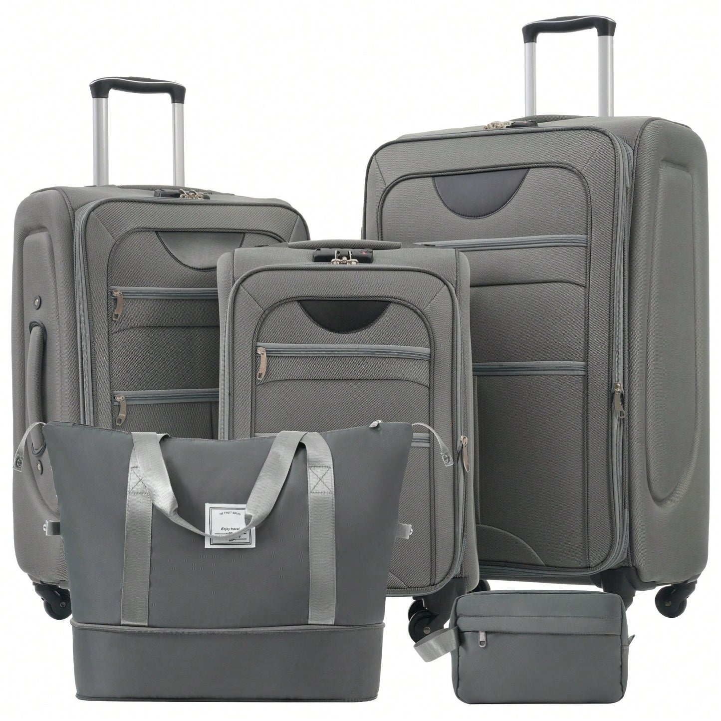 Expandable 3 Piece Softside Luggage Set With Lightweight Spinner Suitcase And Duffel Bag For Travel