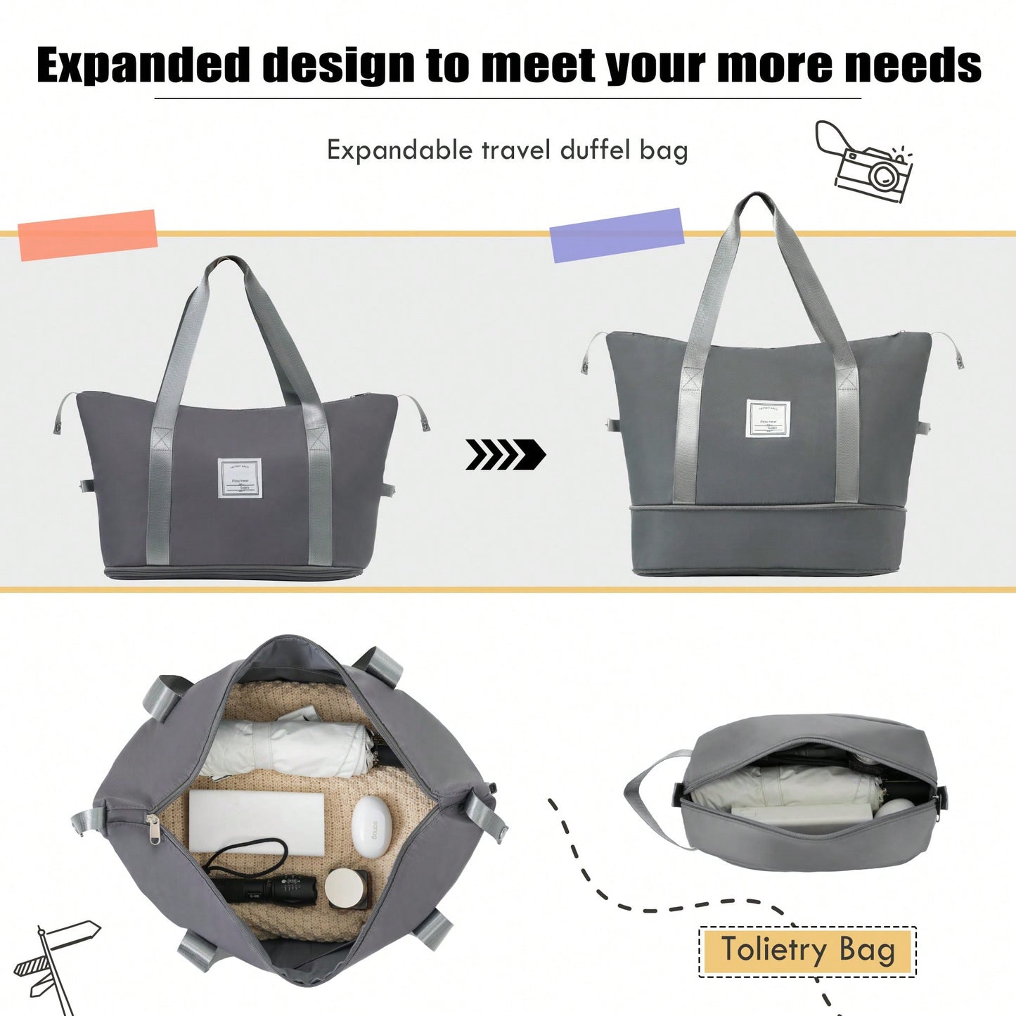 Expandable 3 Piece Softside Luggage Set With Lightweight Spinner Suitcase And Duffel Bag For Travel