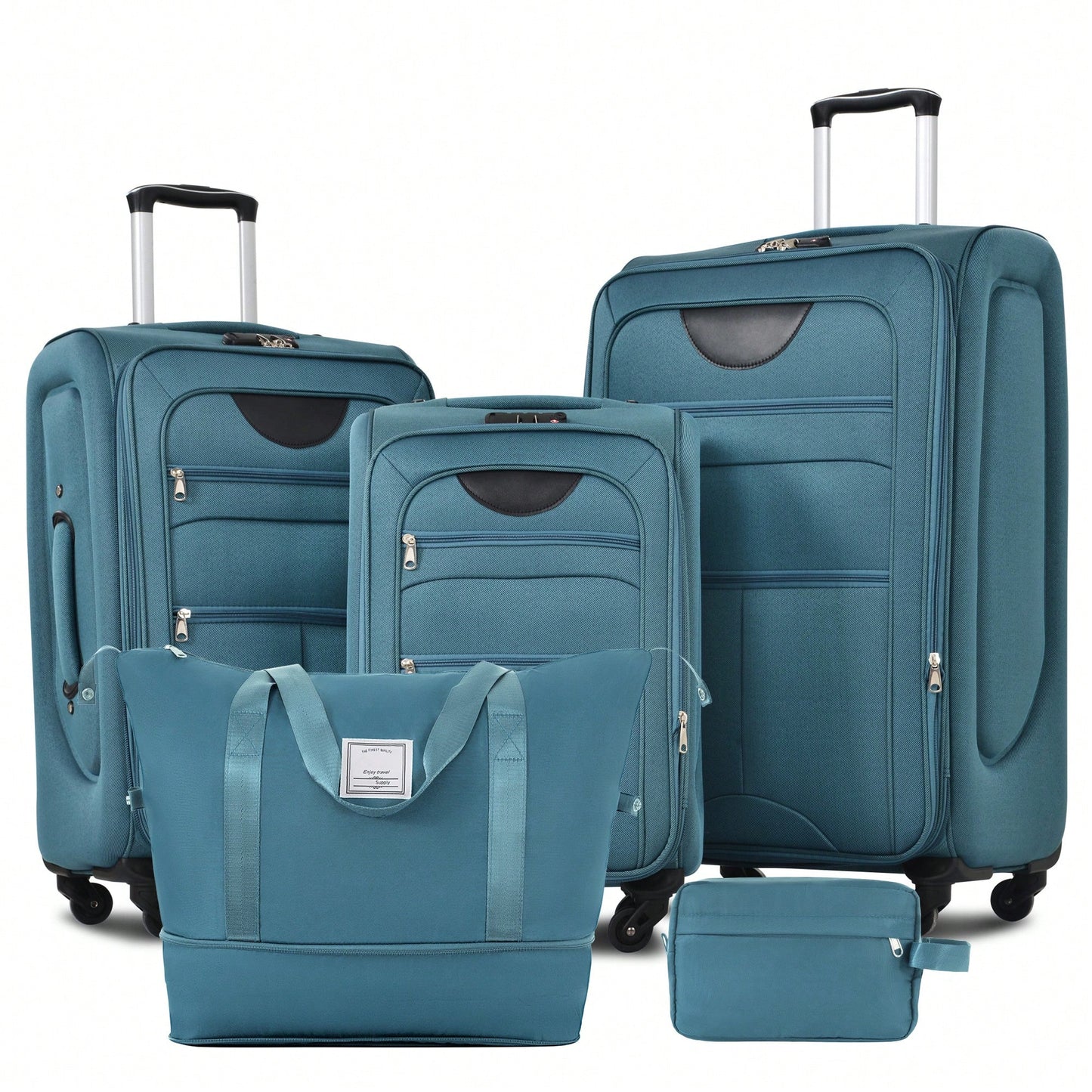 Expandable 3 Piece Softside Luggage Set With Lightweight Spinner Suitcase And Duffel Bag For Travel