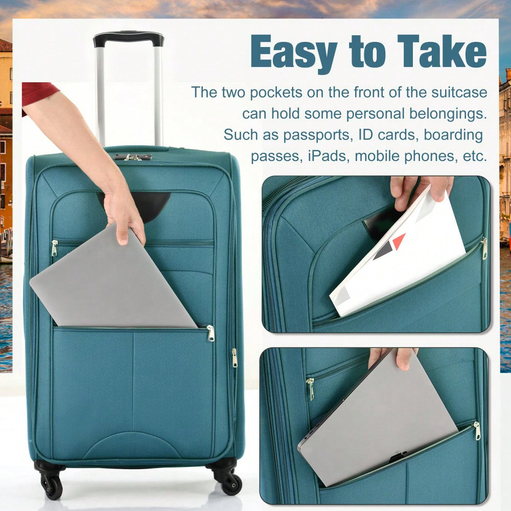 Expandable 3 Piece Softside Luggage Set With Lightweight Spinner Suitcase And Duffel Bag For Travel