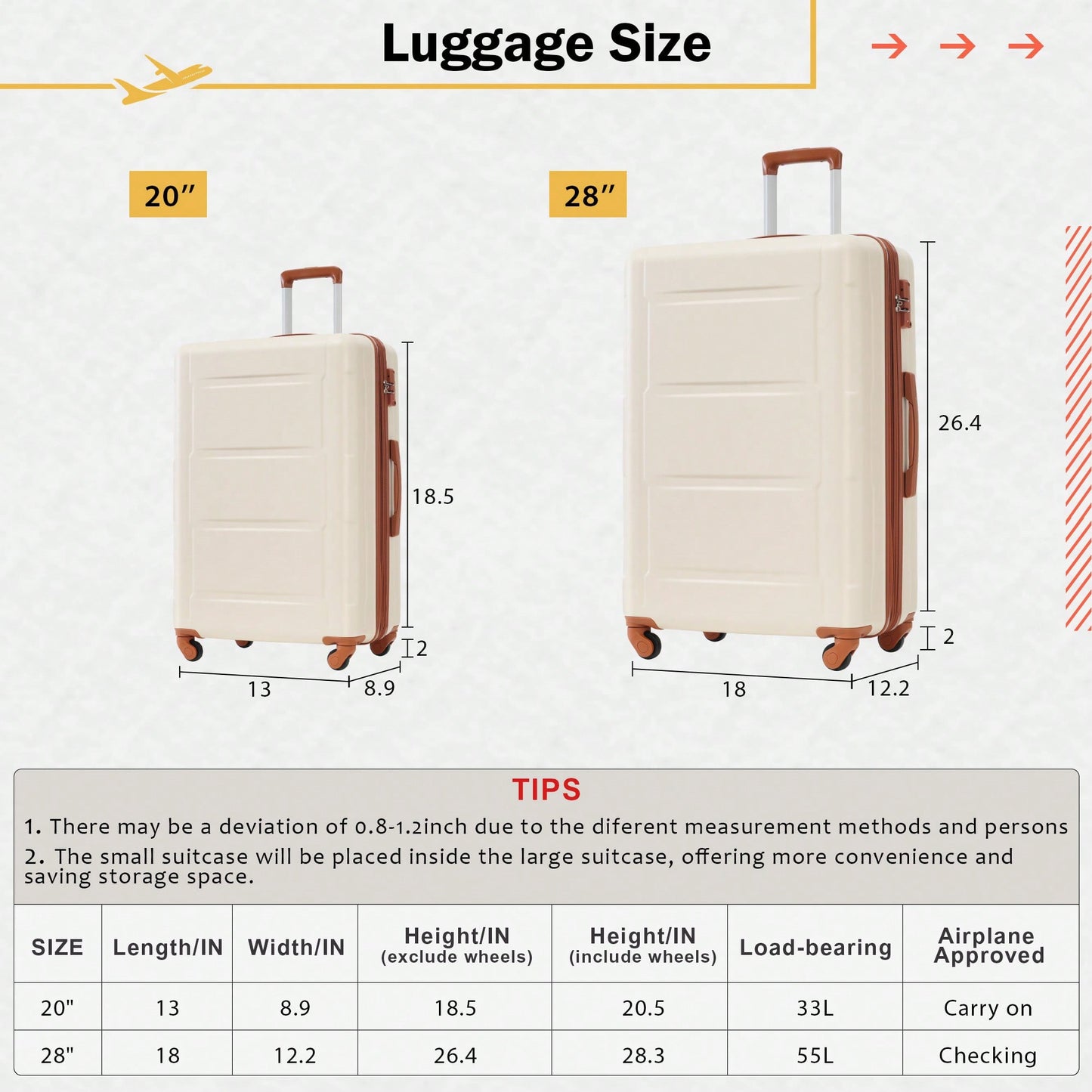 Expandable 2 Piece Lightweight Luggage Set With Spinner Wheels And TSA Lock 20 Inch And 28 Inch Suitcases