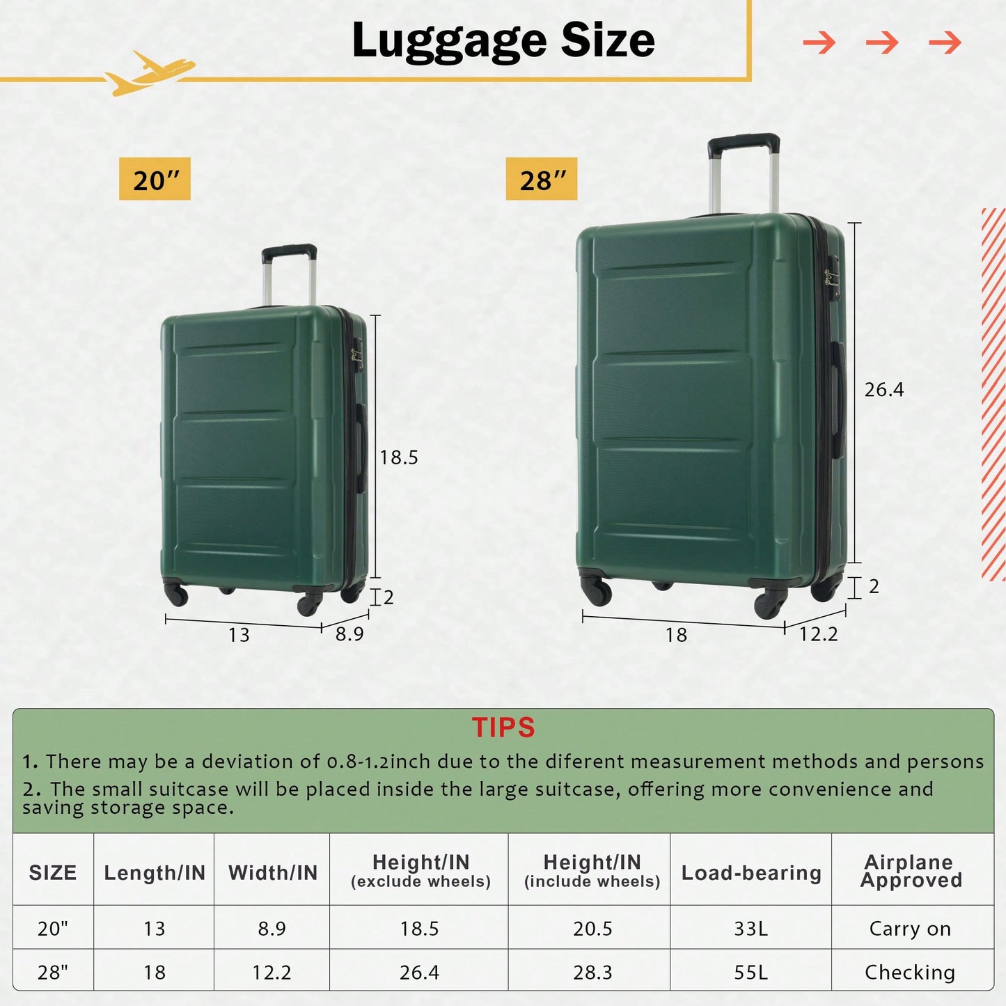 Expandable 2 Piece Lightweight Luggage Set With Spinner Wheels And TSA Lock 20 Inch And 28 Inch Suitcases