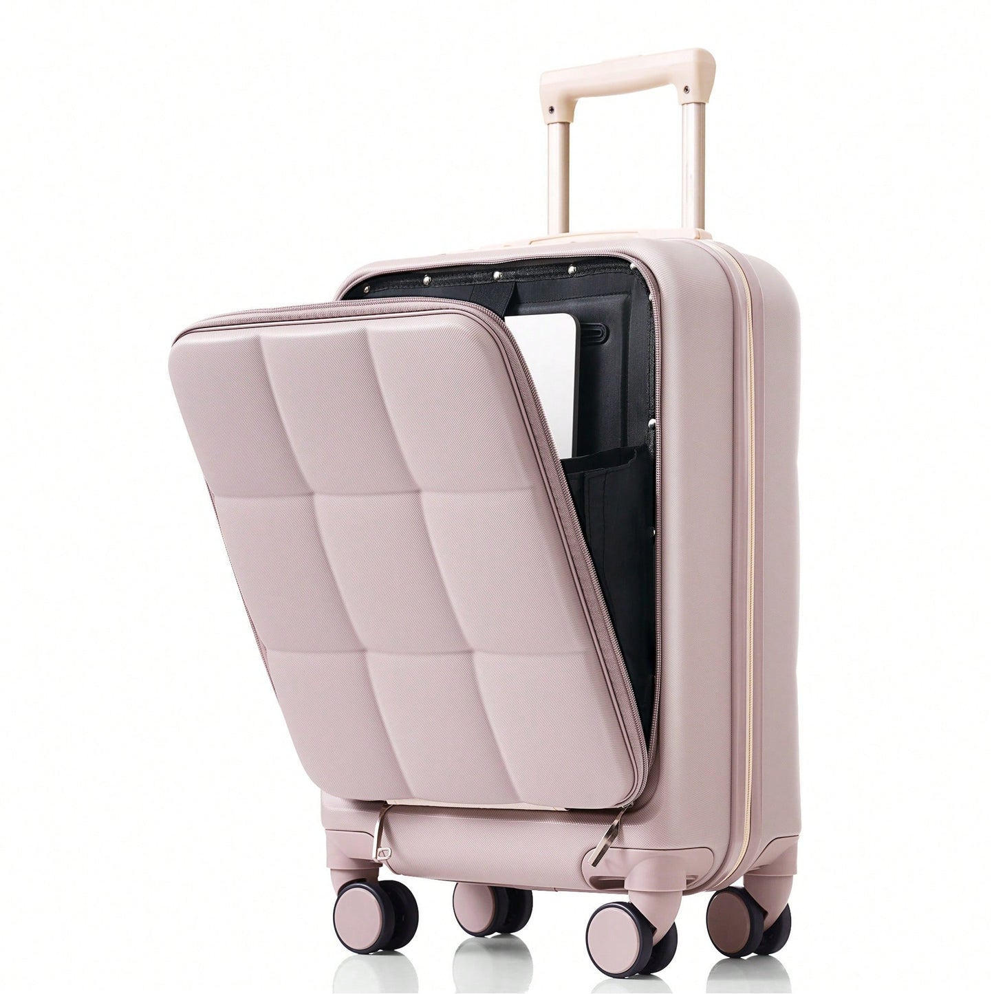 3 Piece Luggage Set 20 Inch With USB Port And Front Opening Design ABS Hard Shell With Spinner Wheels And Cup Holder In Pink