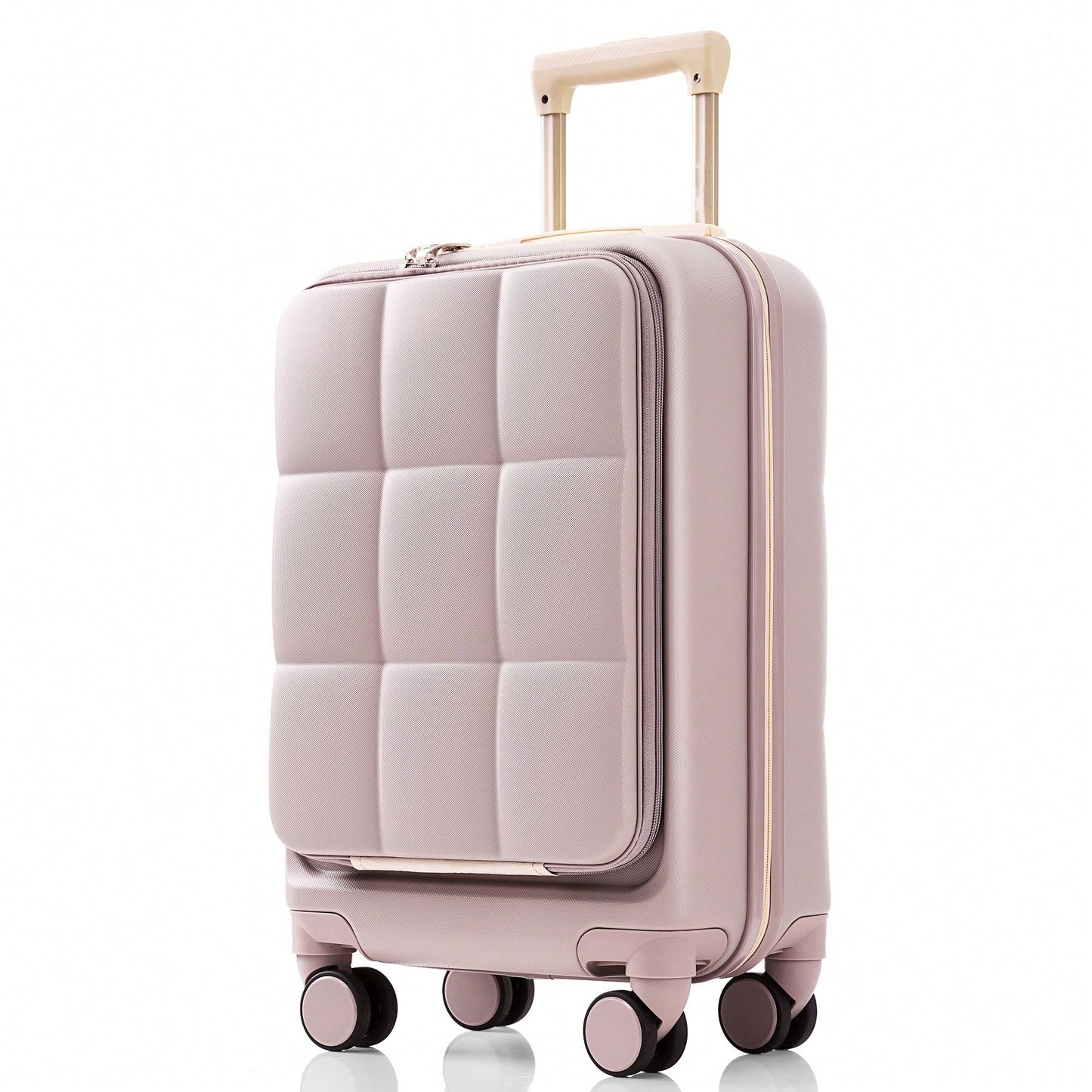3 Piece Luggage Set 20 Inch With USB Port And Front Opening Design ABS Hard Shell With Spinner Wheels And Cup Holder In Pink
