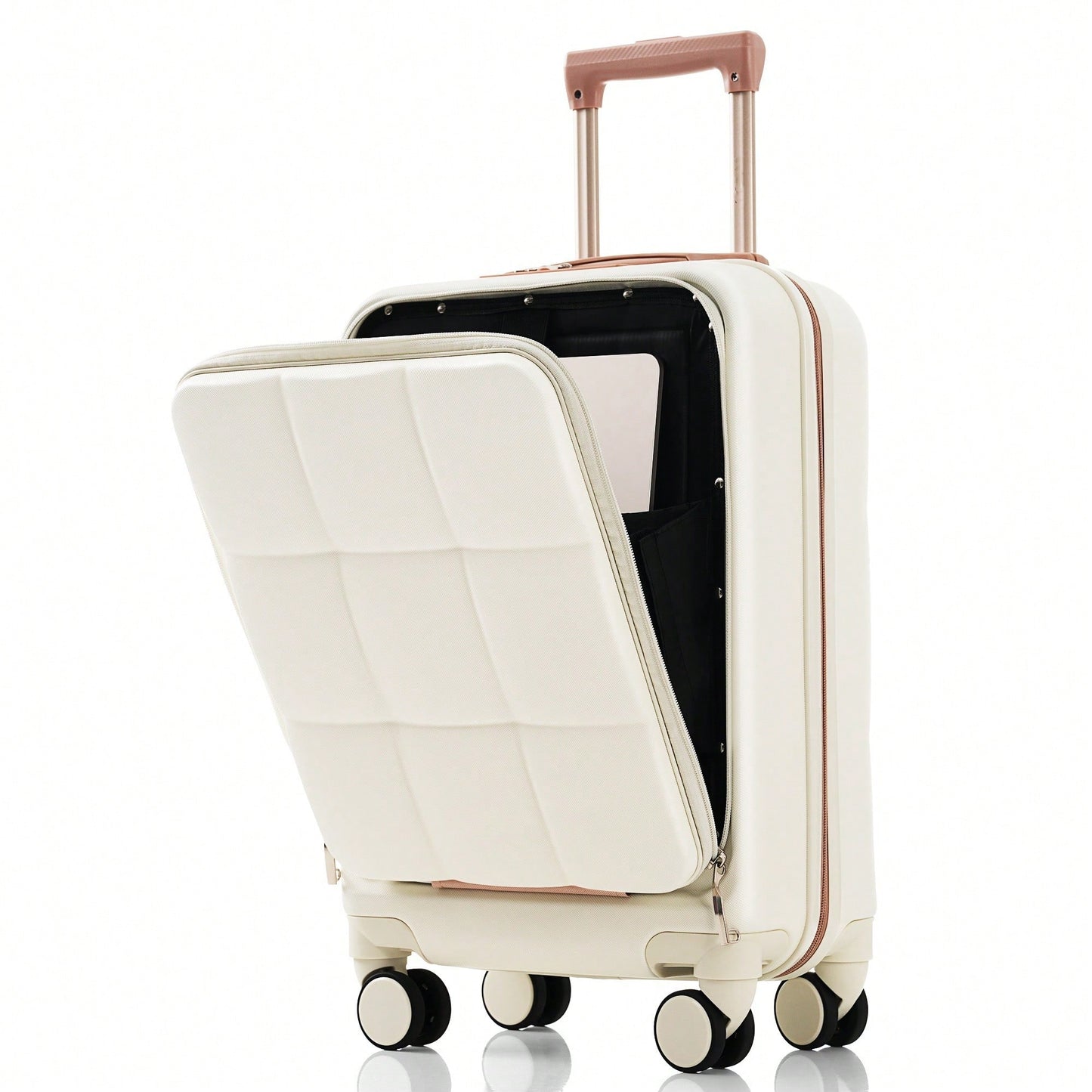 3 Piece Luggage Set 20 Inch With USB Port And Front Opening Design ABS Hard Shell With Spinner Wheels And Cup Holder In Pink