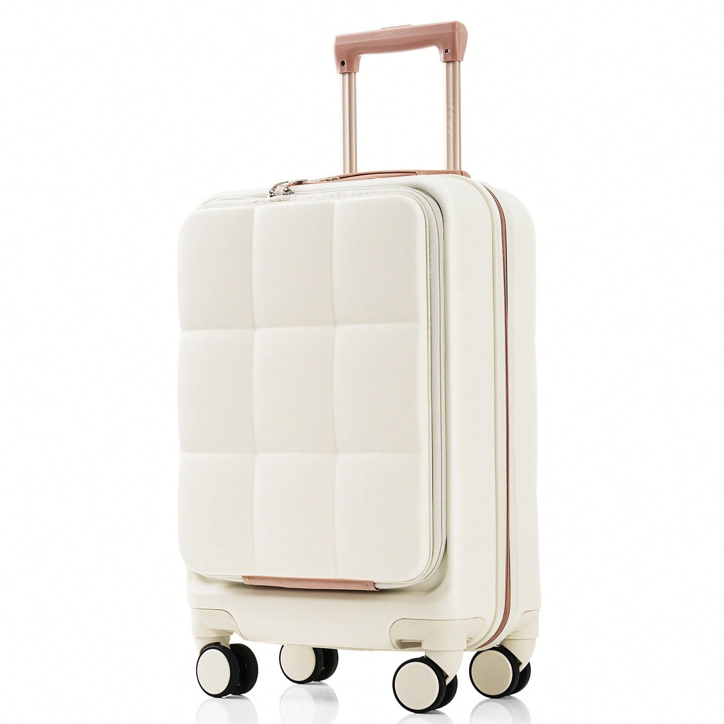 3 Piece Luggage Set 20 Inch With USB Port And Front Opening Design ABS Hard Shell With Spinner Wheels And Cup Holder In Pink