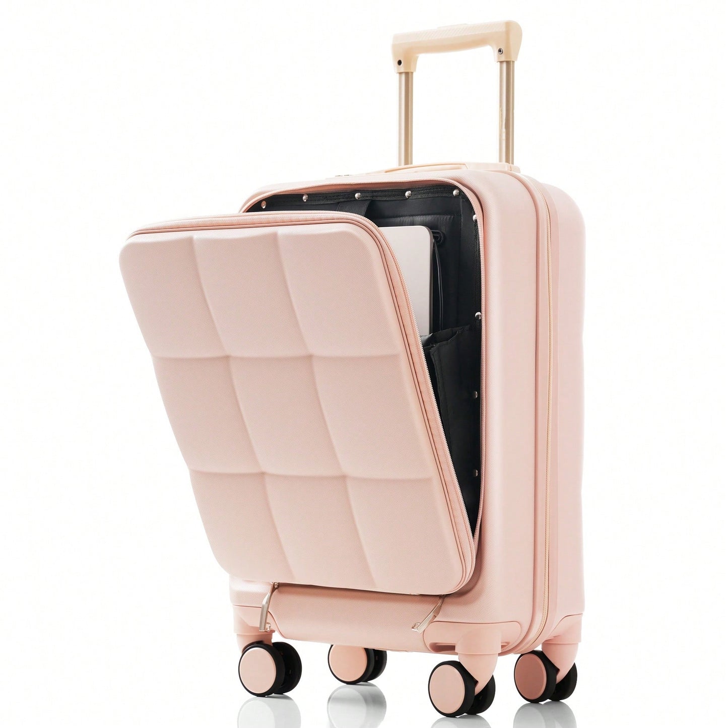 3 Piece Luggage Set 20 Inch With USB Port And Front Opening Design ABS Hard Shell With Spinner Wheels And Cup Holder In Pink