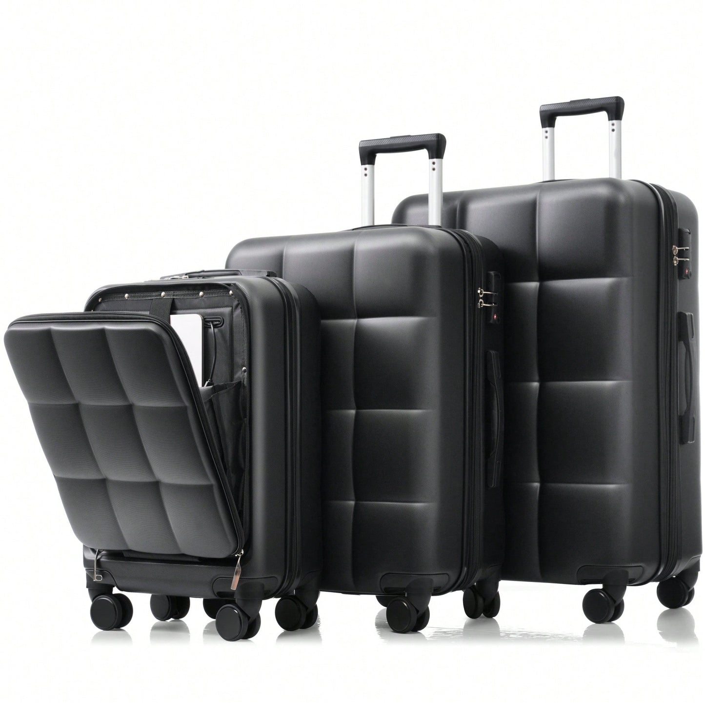 3 Piece Luggage Set 20 Inch With USB Port And Front Opening Design ABS Hard Shell With Spinner Wheels And Cup Holder In Pink