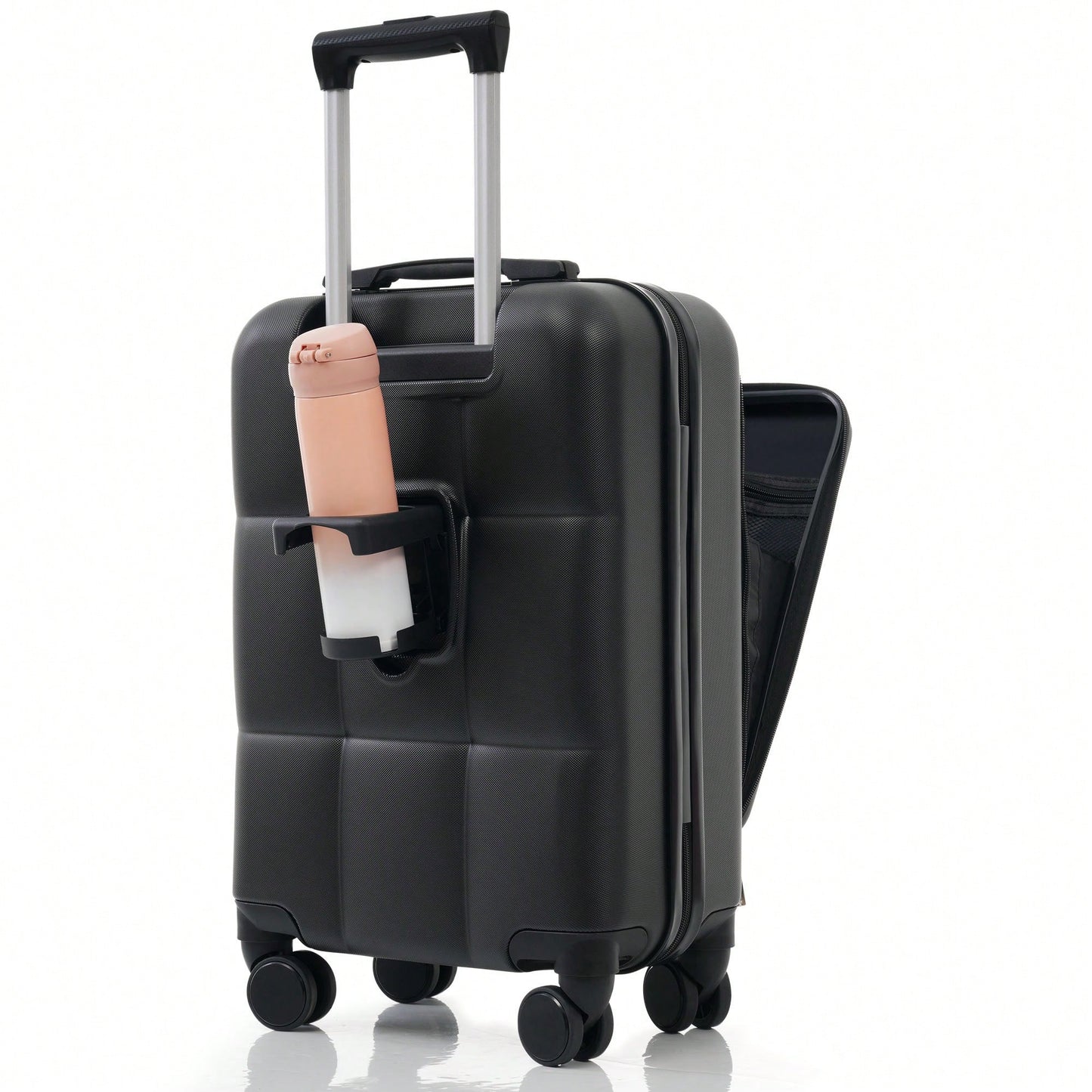 3 Piece Luggage Set 20 Inch With USB Port And Front Opening Design ABS Hard Shell With Spinner Wheels And Cup Holder In Pink