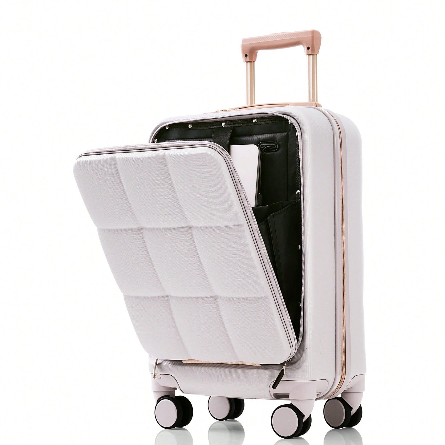 3 Piece Luggage Set 20 Inch With USB Port And Front Opening Design ABS Hard Shell With Spinner Wheels And Cup Holder In Pink
