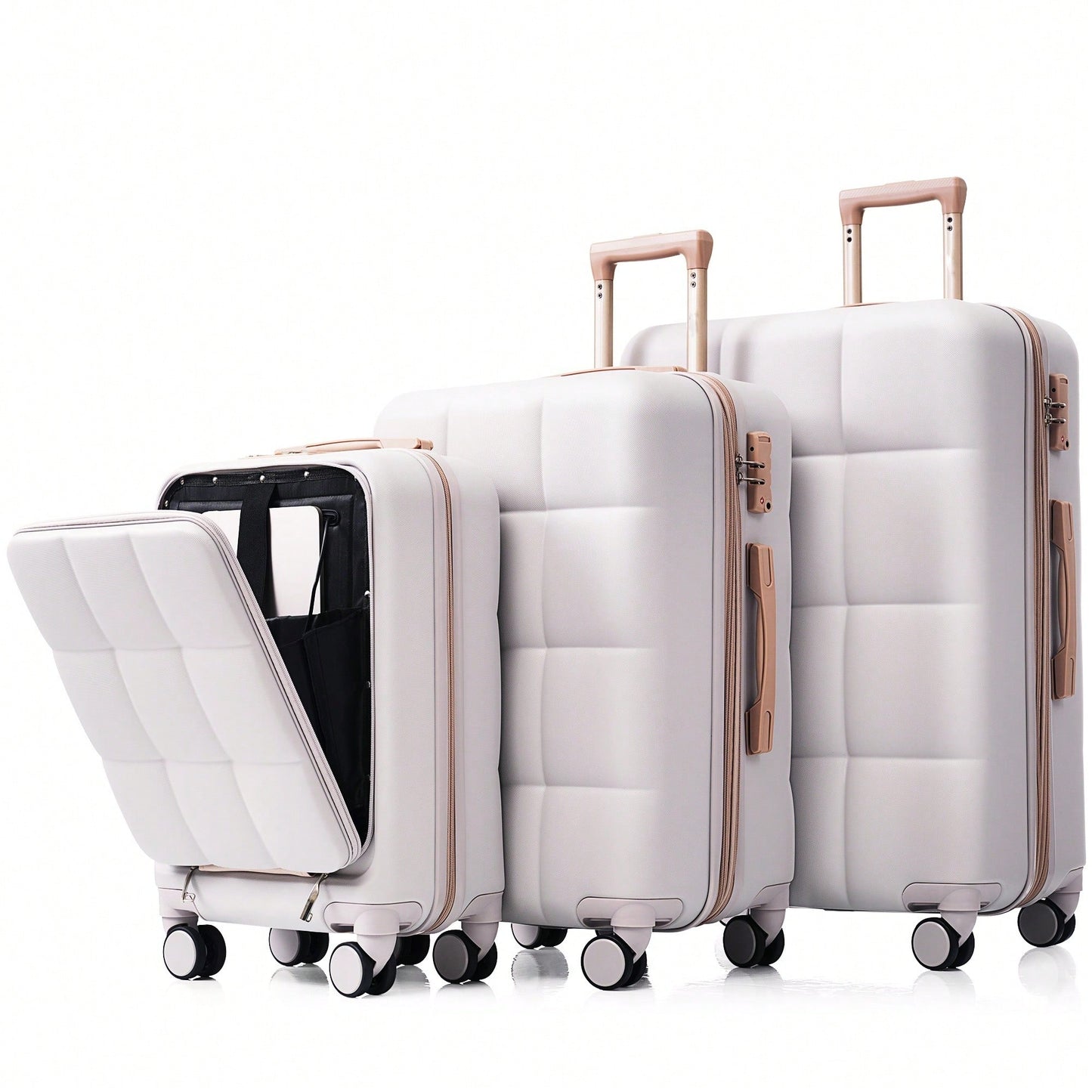 3 Piece Luggage Set 20 Inch With USB Port And Front Opening Design ABS Hard Shell With Spinner Wheels And Cup Holder In Pink