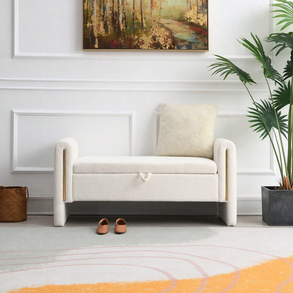 Cozy Upholstered Bed End Bench With Storage And Arms For Living Room Bedroom Dorm Stylish Teddy Grey Footrest And Vanity Stool