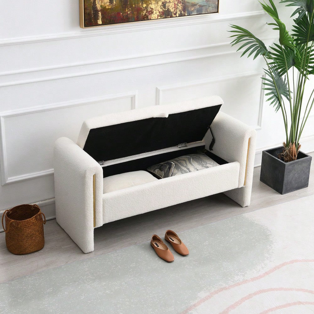 Cozy Upholstered Bed End Bench With Storage And Arms For Living Room Bedroom Dorm Stylish Teddy Grey Footrest And Vanity Stool
