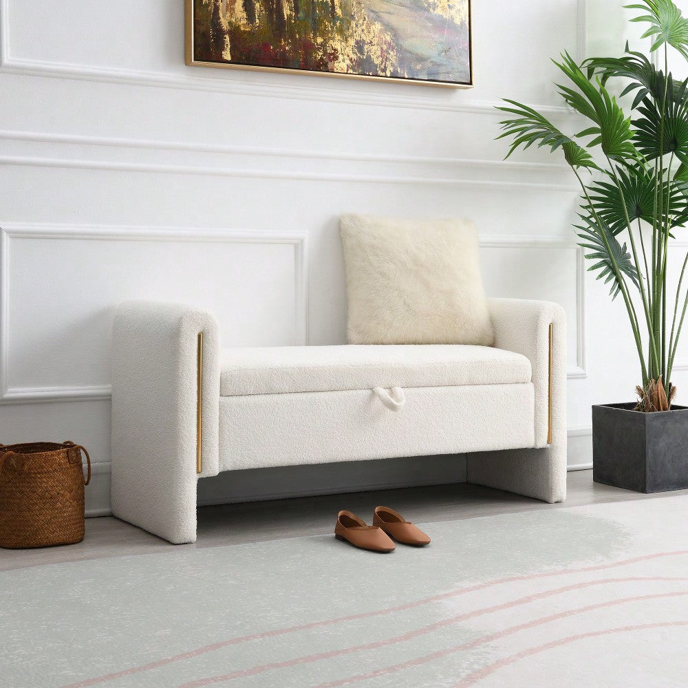 Cozy Upholstered Bed End Bench With Storage And Arms For Living Room Bedroom Dorm Stylish Teddy Grey Footrest And Vanity Stool