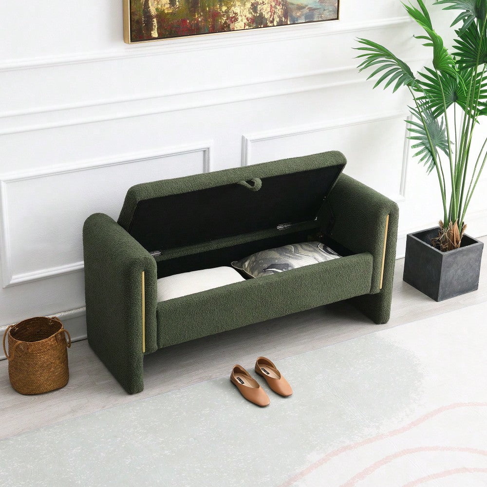 Cozy Upholstered Bed End Bench With Storage And Arms For Living Room Bedroom Dorm Stylish Teddy Grey Footrest And Vanity Stool