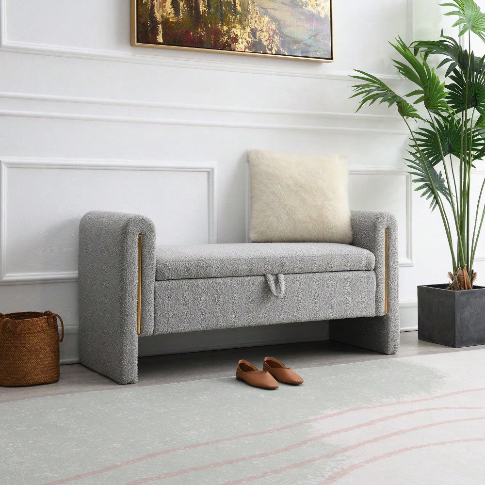 Cozy Upholstered Bed End Bench With Storage And Arms For Living Room Bedroom Dorm Stylish Teddy Grey Footrest And Vanity Stool