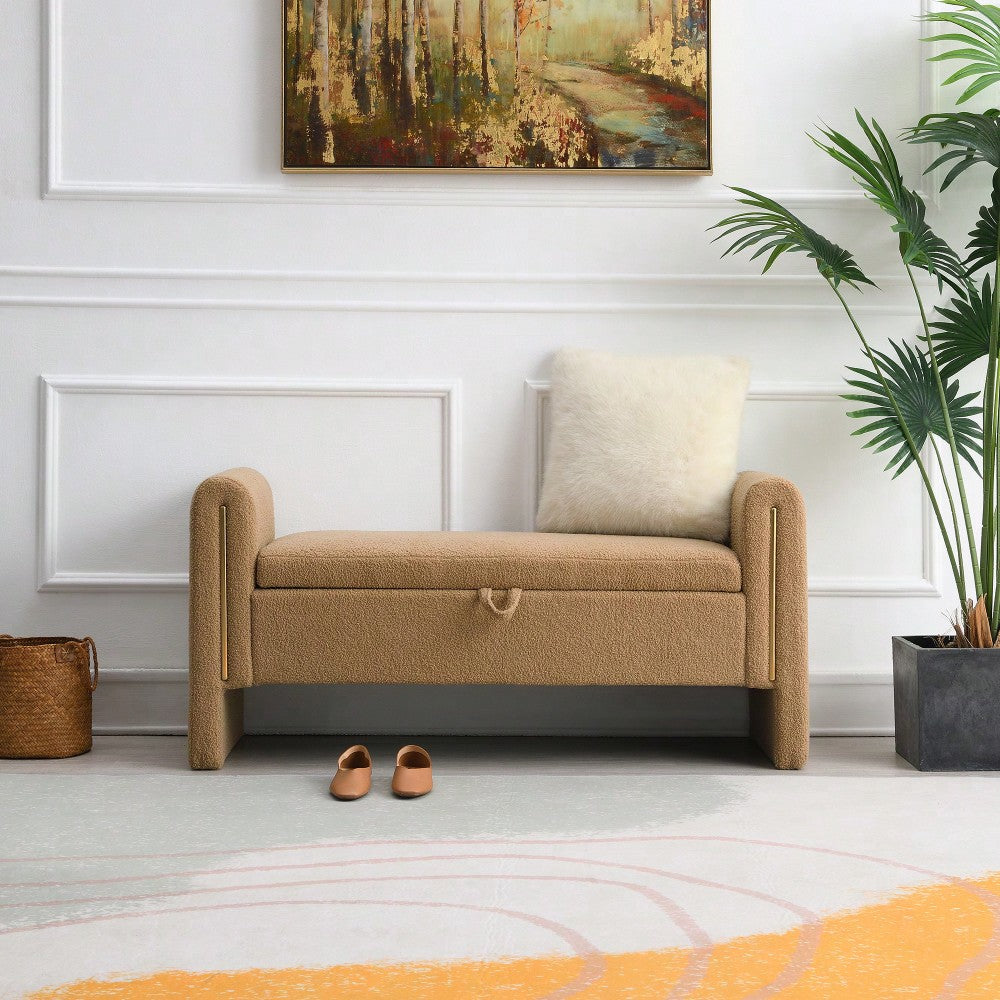 Cozy Upholstered Bed End Bench With Storage And Arms For Living Room Bedroom Dorm Stylish Teddy Grey Footrest And Vanity Stool
