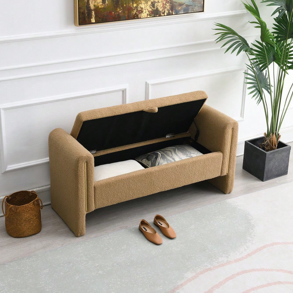 Cozy Upholstered Bed End Bench With Storage And Arms For Living Room Bedroom Dorm Stylish Teddy Grey Footrest And Vanity Stool