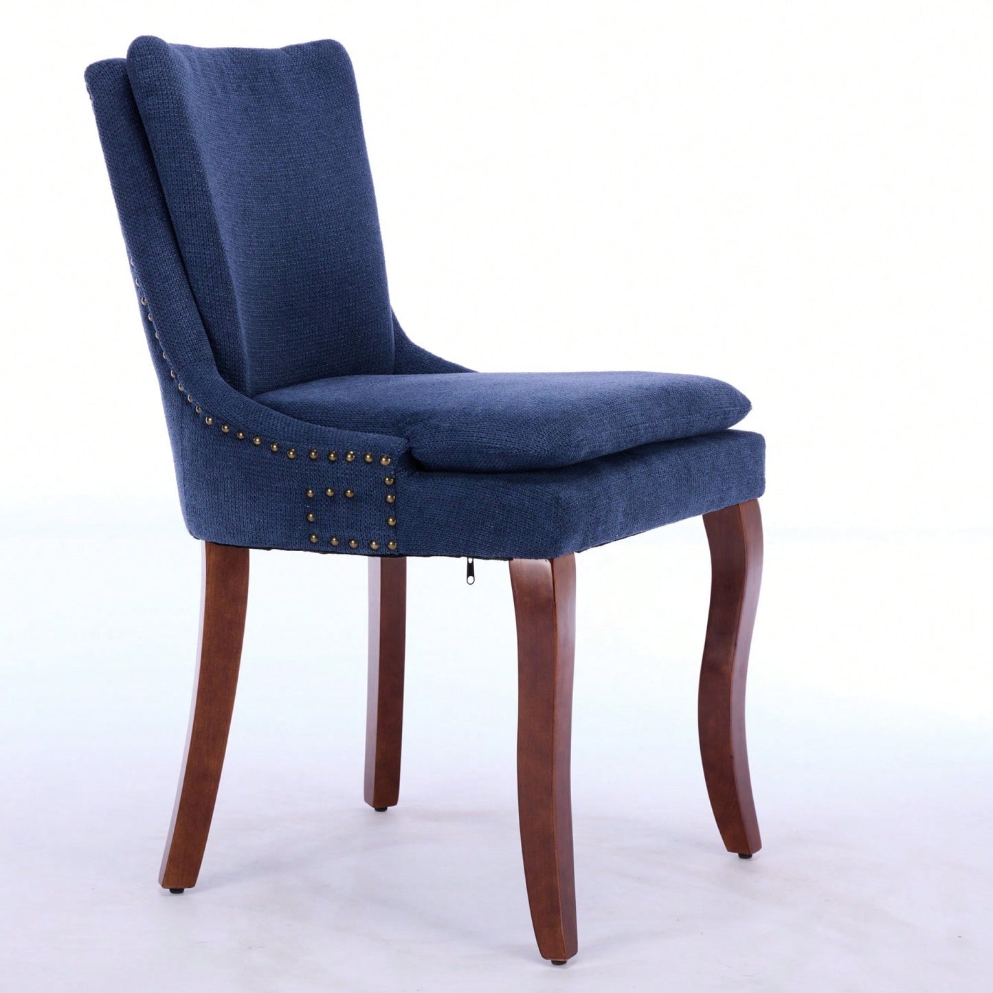 Double Layer Cushioned Chenille Upholstered Dining Chairs Set of 2 Mid Back Curved Solid Wood Legs Living Room Dining Room Beige