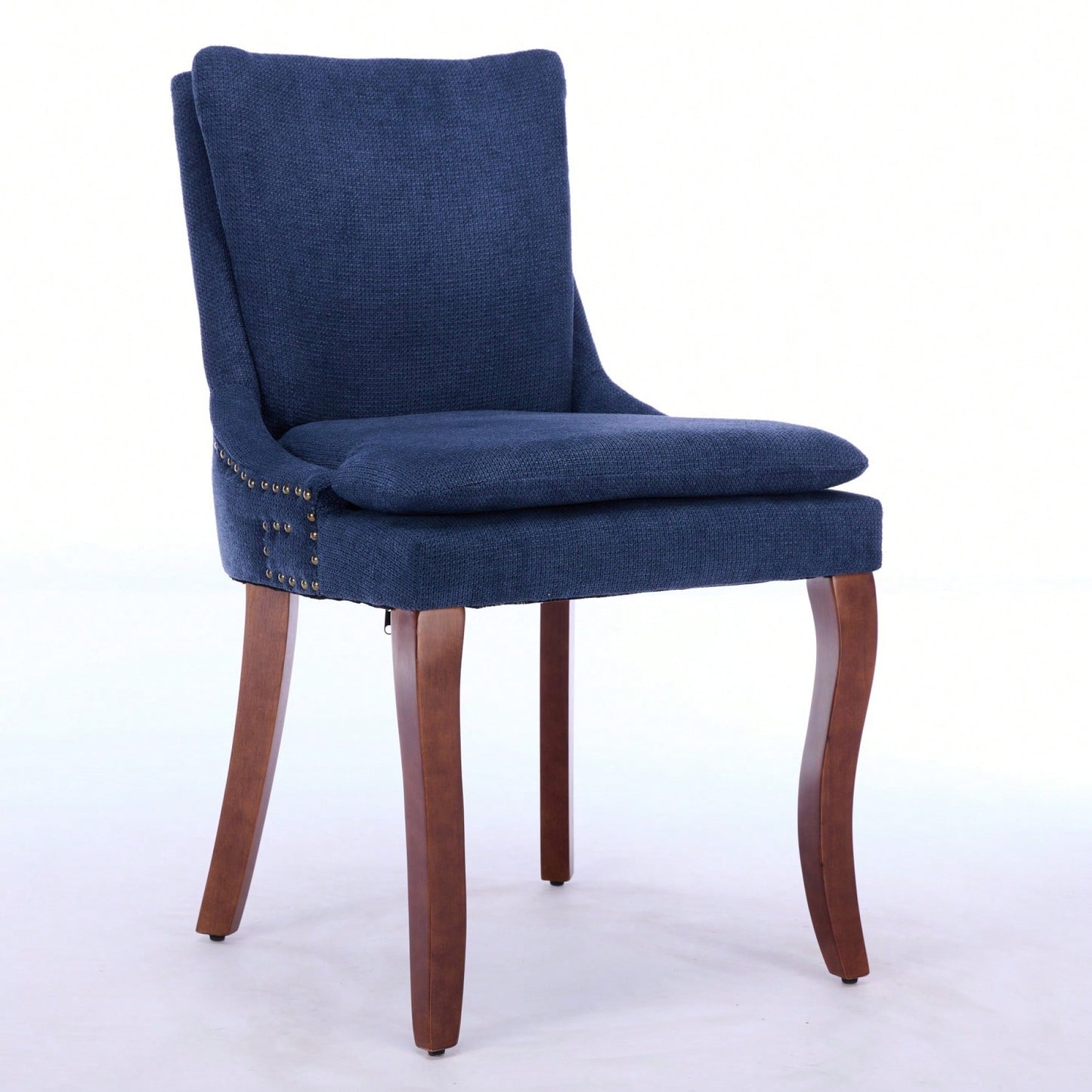 Double Layer Cushioned Chenille Upholstered Dining Chairs Set of 2 Mid Back Curved Solid Wood Legs Living Room Dining Room Beige