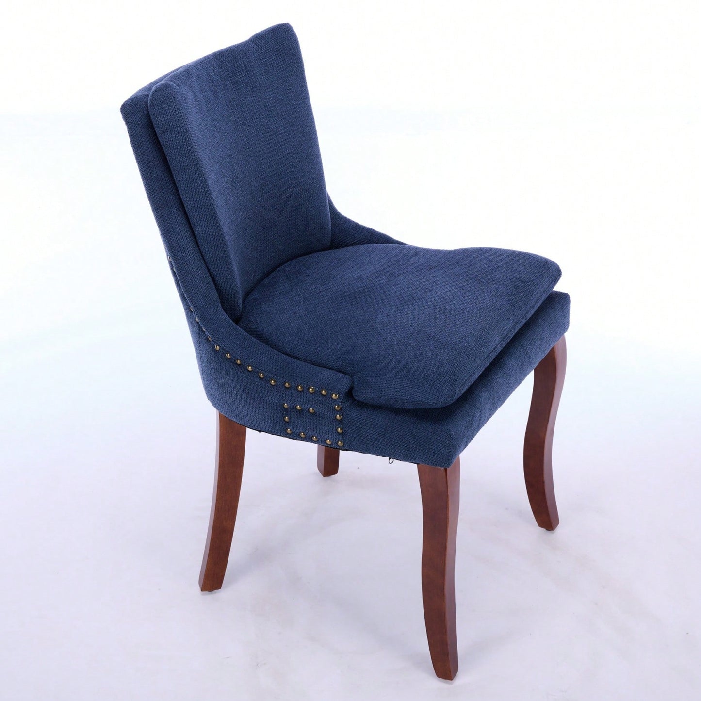 Double Layer Cushioned Chenille Upholstered Dining Chairs Set of 2 Mid Back Curved Solid Wood Legs Living Room Dining Room Beige