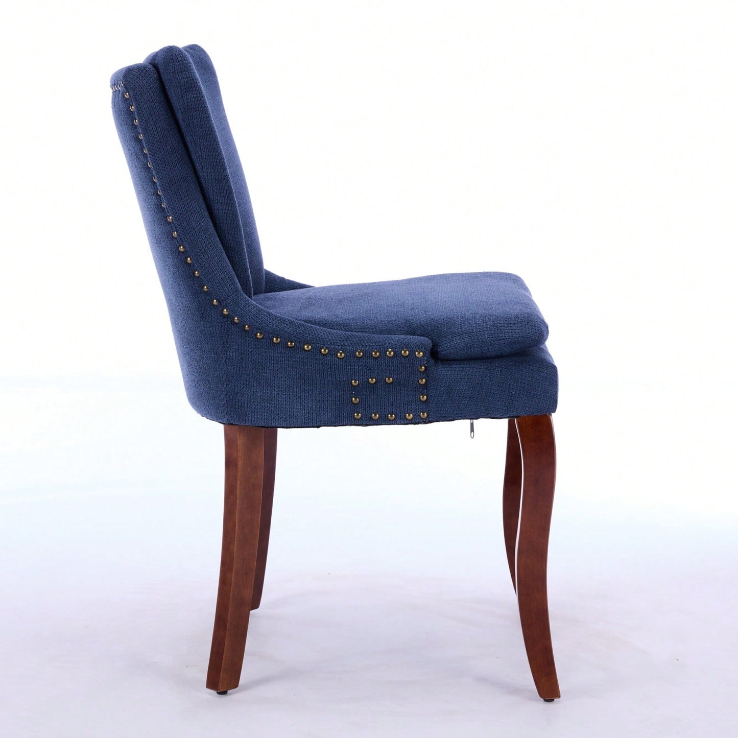 Double Layer Cushioned Chenille Upholstered Dining Chairs Set of 2 Mid Back Curved Solid Wood Legs Living Room Dining Room Beige
