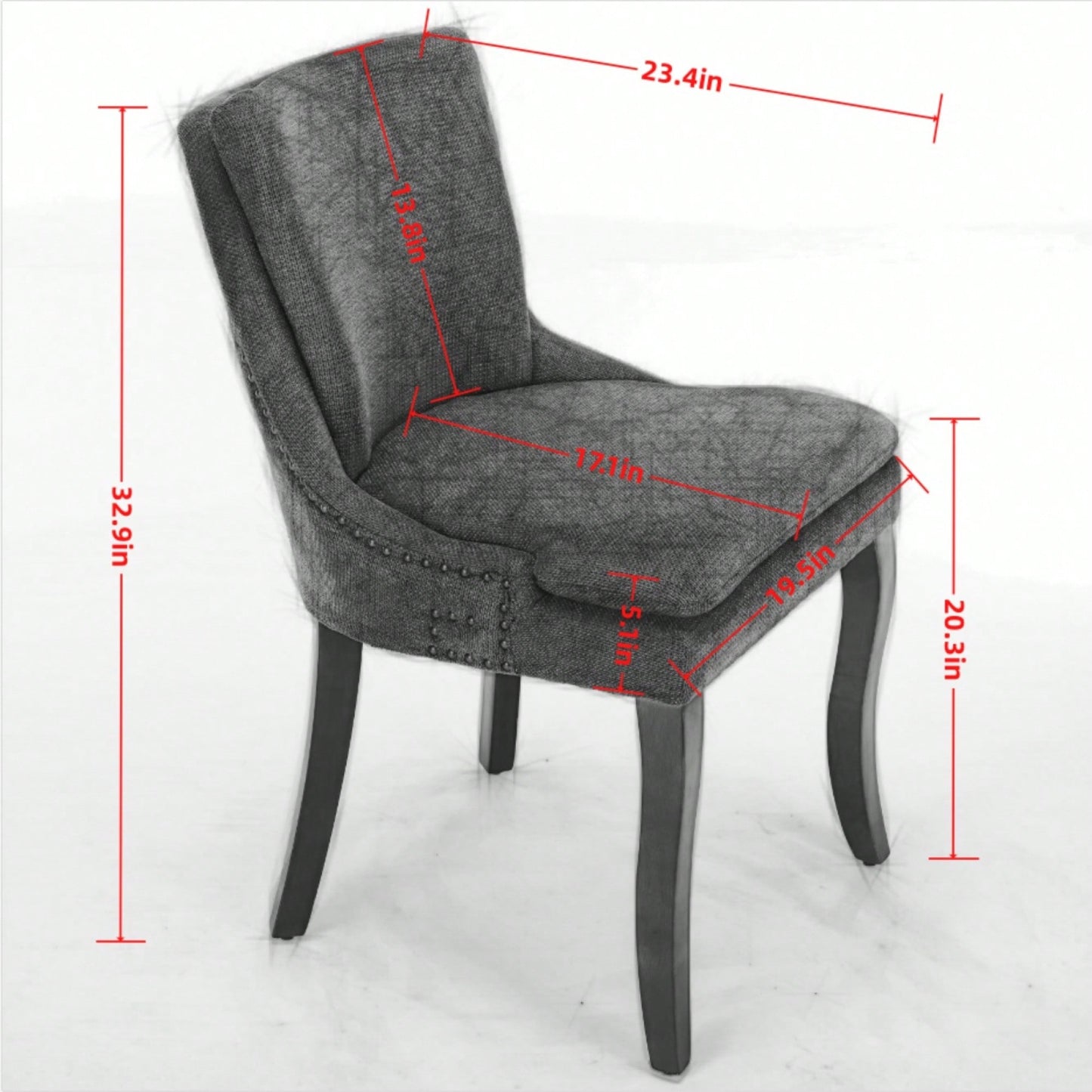 Double Layer Cushioned Chenille Upholstered Dining Chairs Set of 2 Mid Back Curved Solid Wood Legs Living Room Dining Room Beige