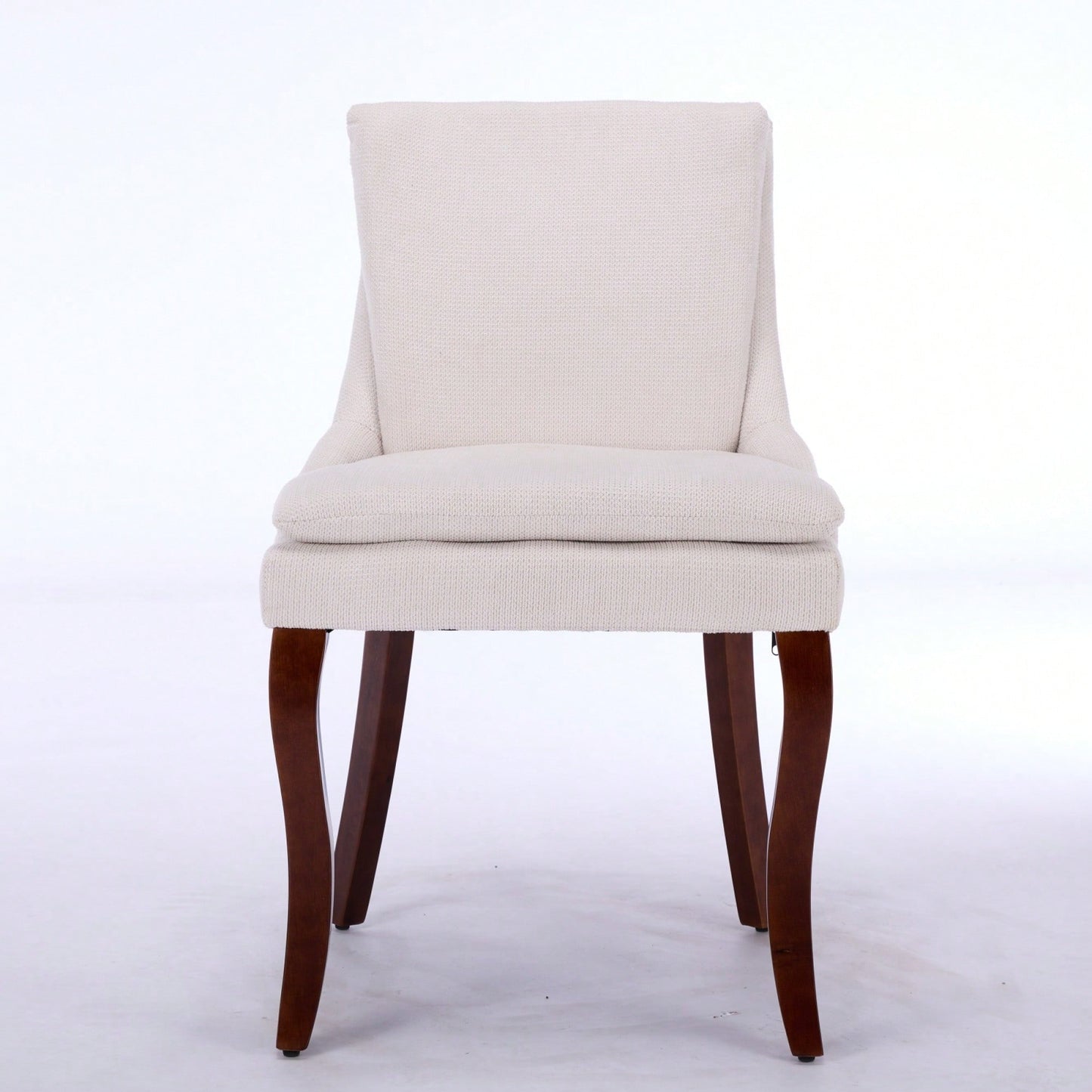Double Layer Cushioned Chenille Upholstered Dining Chairs Set of 2 Mid Back Curved Solid Wood Legs Living Room Dining Room Beige