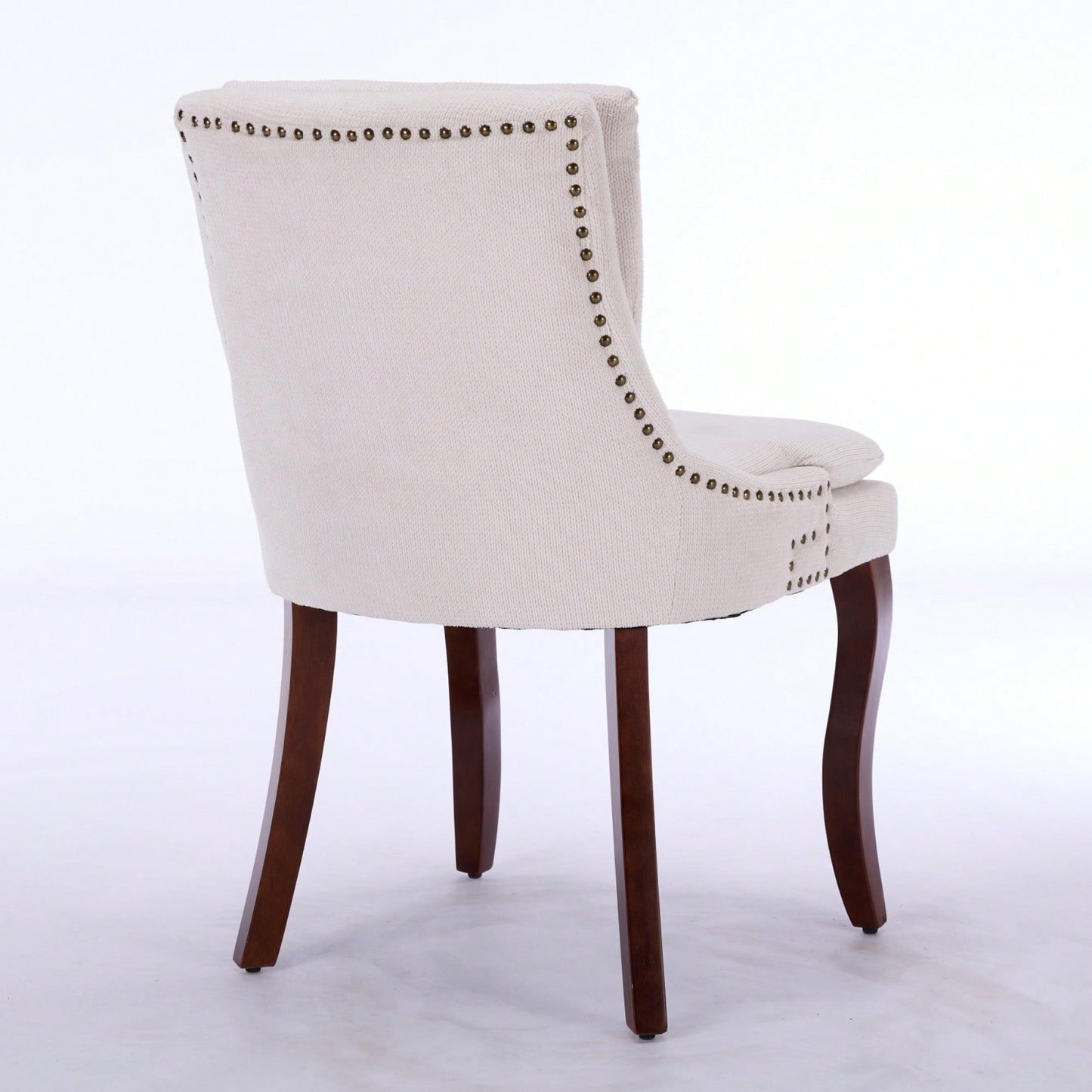 Double Layer Cushioned Chenille Upholstered Dining Chairs Set of 2 Mid Back Curved Solid Wood Legs Living Room Dining Room Beige