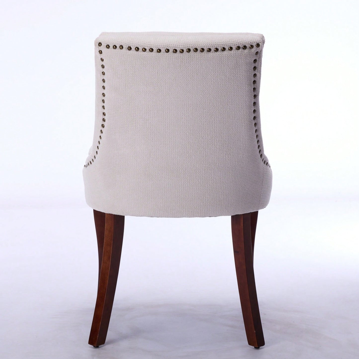 Double Layer Cushioned Chenille Upholstered Dining Chairs Set of 2 Mid Back Curved Solid Wood Legs Living Room Dining Room Beige