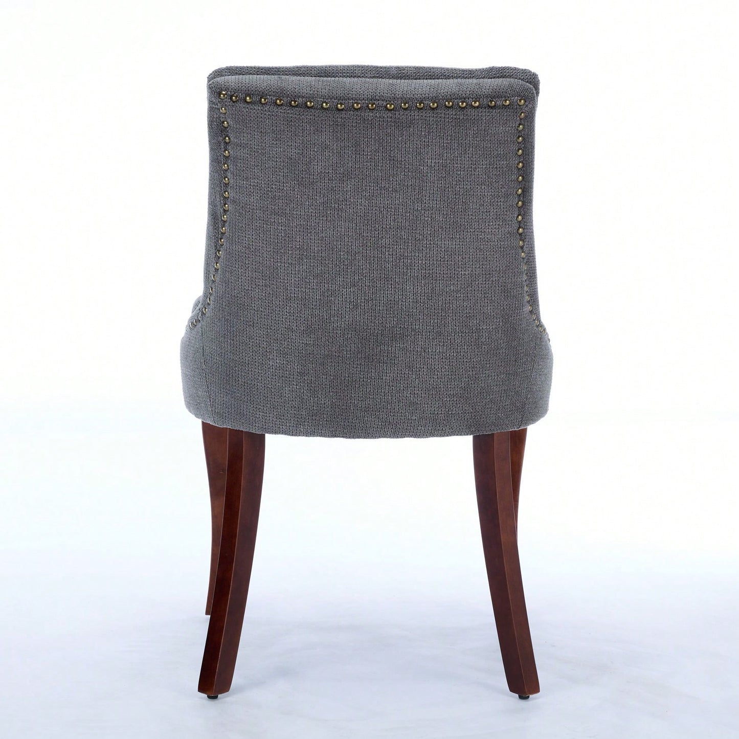 Double Layer Cushioned Chenille Upholstered Dining Chairs Set of 2 Mid Back Curved Solid Wood Legs Living Room Dining Room Beige