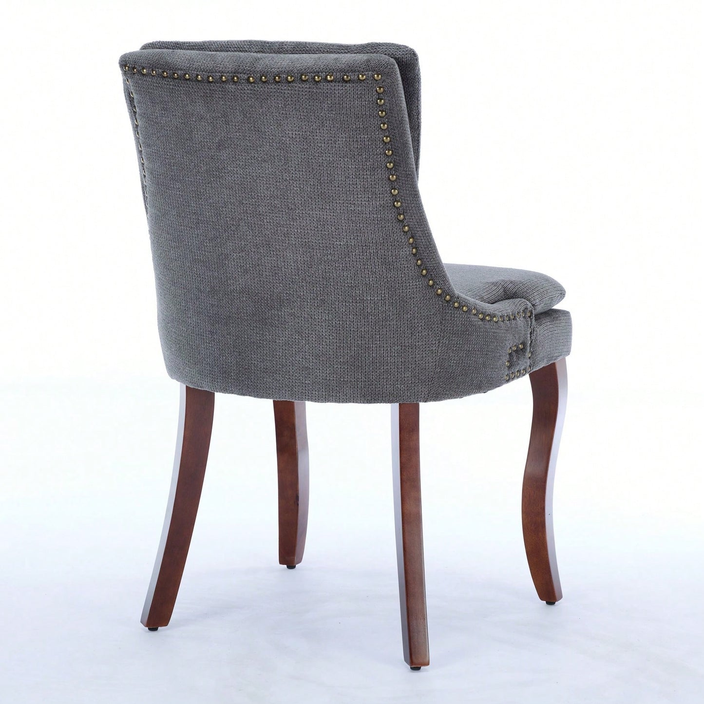 Double Layer Cushioned Chenille Upholstered Dining Chairs Set of 2 Mid Back Curved Solid Wood Legs Living Room Dining Room Beige