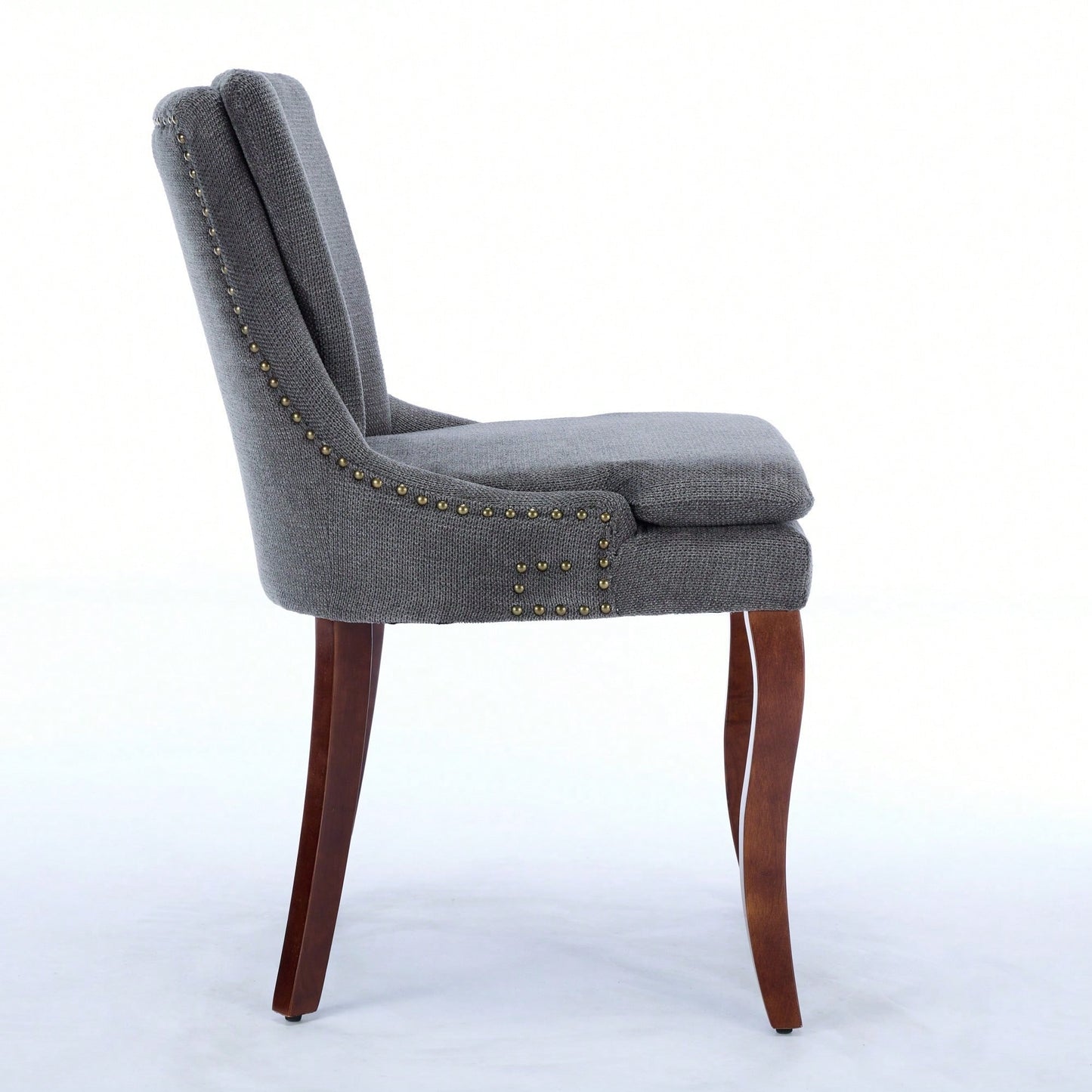 Double Layer Cushioned Chenille Upholstered Dining Chairs Set of 2 Mid Back Curved Solid Wood Legs Living Room Dining Room Beige