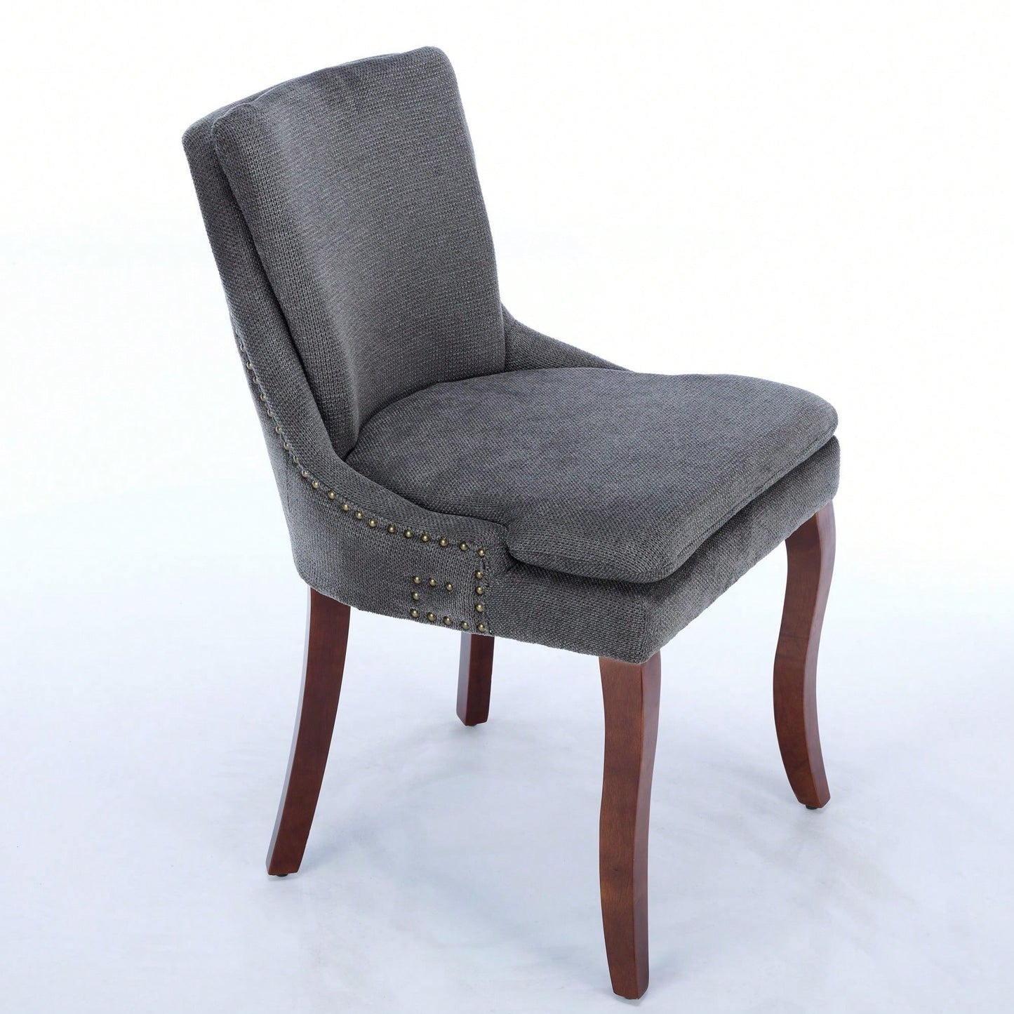Double Layer Cushioned Chenille Upholstered Dining Chairs Set of 2 Mid Back Curved Solid Wood Legs Living Room Dining Room Beige