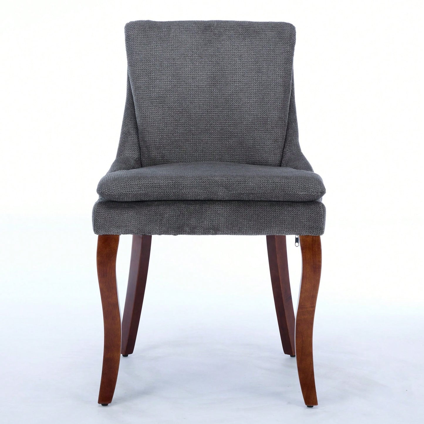 Double Layer Cushioned Chenille Upholstered Dining Chairs Set of 2 Mid Back Curved Solid Wood Legs Living Room Dining Room Beige