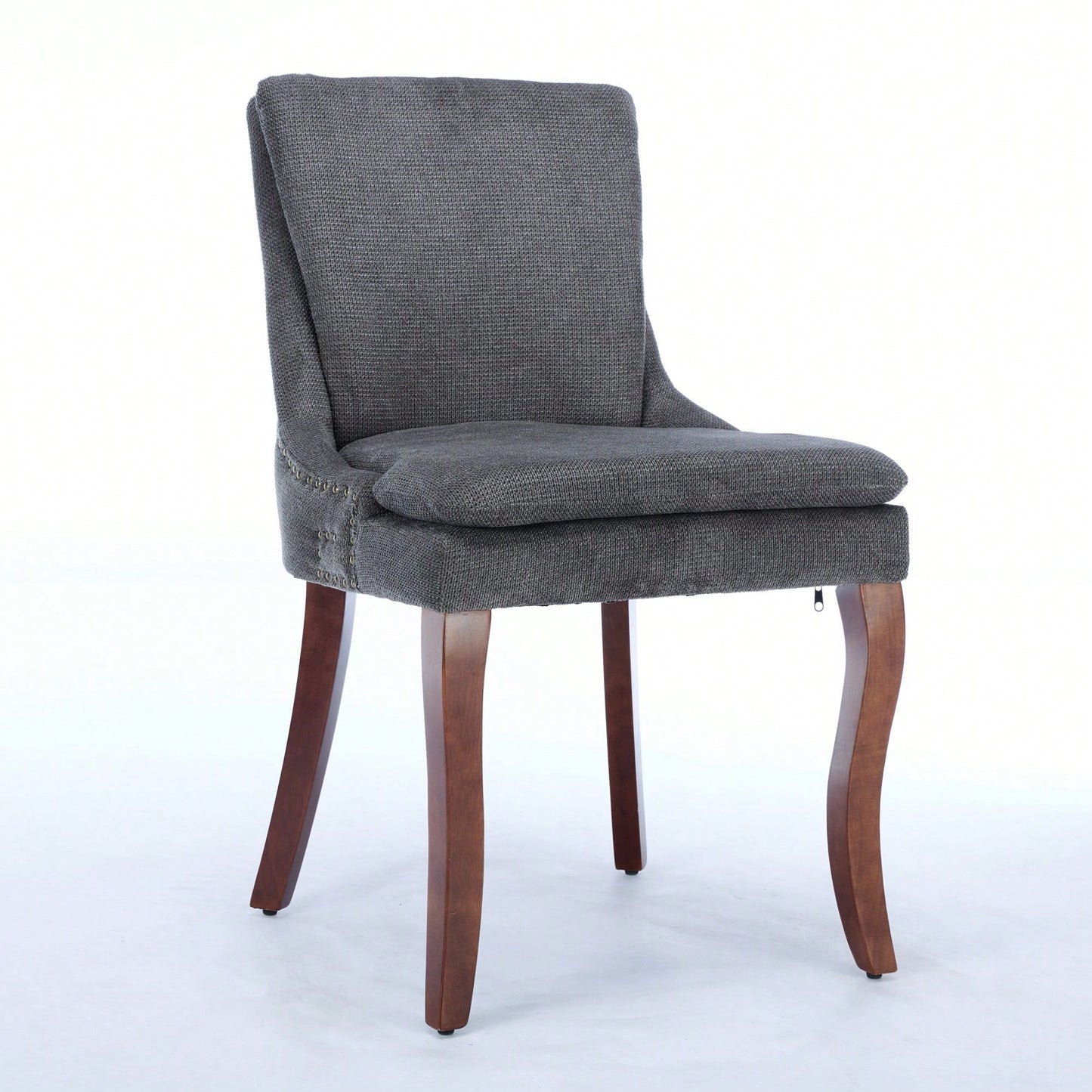 Double Layer Cushioned Chenille Upholstered Dining Chairs Set of 2 Mid Back Curved Solid Wood Legs Living Room Dining Room Beige