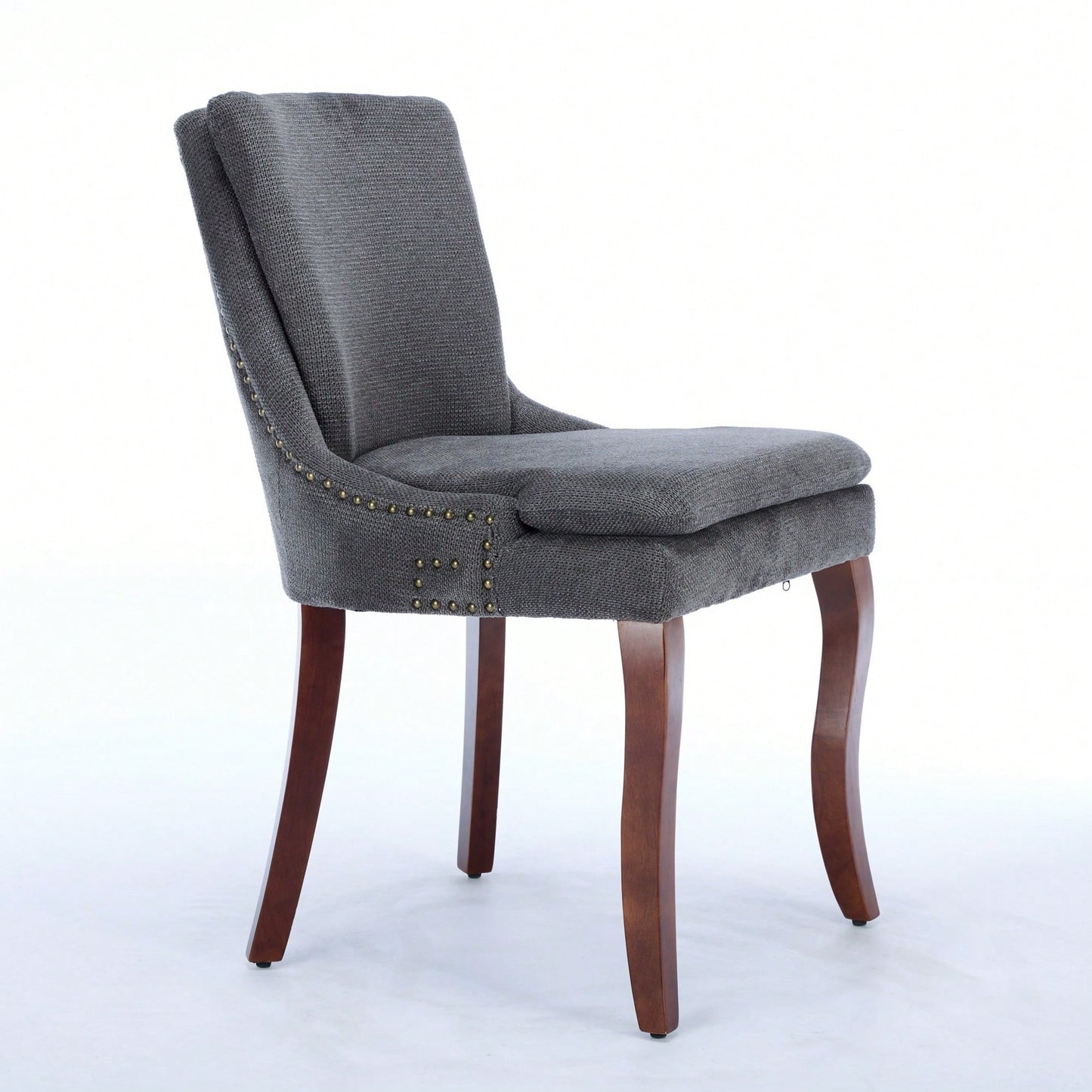 Double Layer Cushioned Chenille Upholstered Dining Chairs Set of 2 Mid Back Curved Solid Wood Legs Living Room Dining Room Beige
