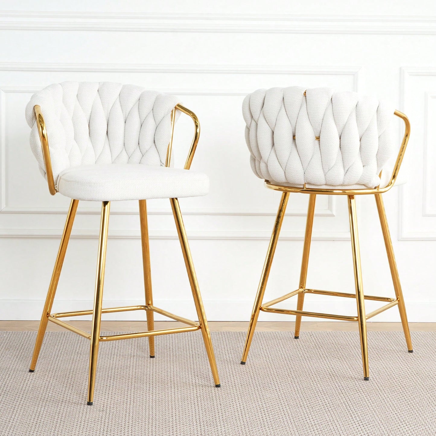 Modern High Stool With Gold Plated Legs Dark Grey Linen Bar Chairs For Kitchen Dining Cafe Restaurant Set Of 2