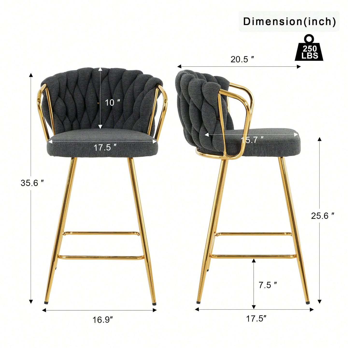 Modern High Stool With Gold Plated Legs Dark Grey Linen Bar Chairs For Kitchen Dining Cafe Restaurant Set Of 2