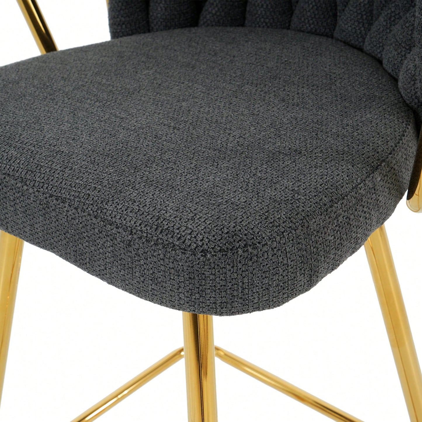 Modern High Stool With Gold Plated Legs Dark Grey Linen Bar Chairs For Kitchen Dining Cafe Restaurant Set Of 2