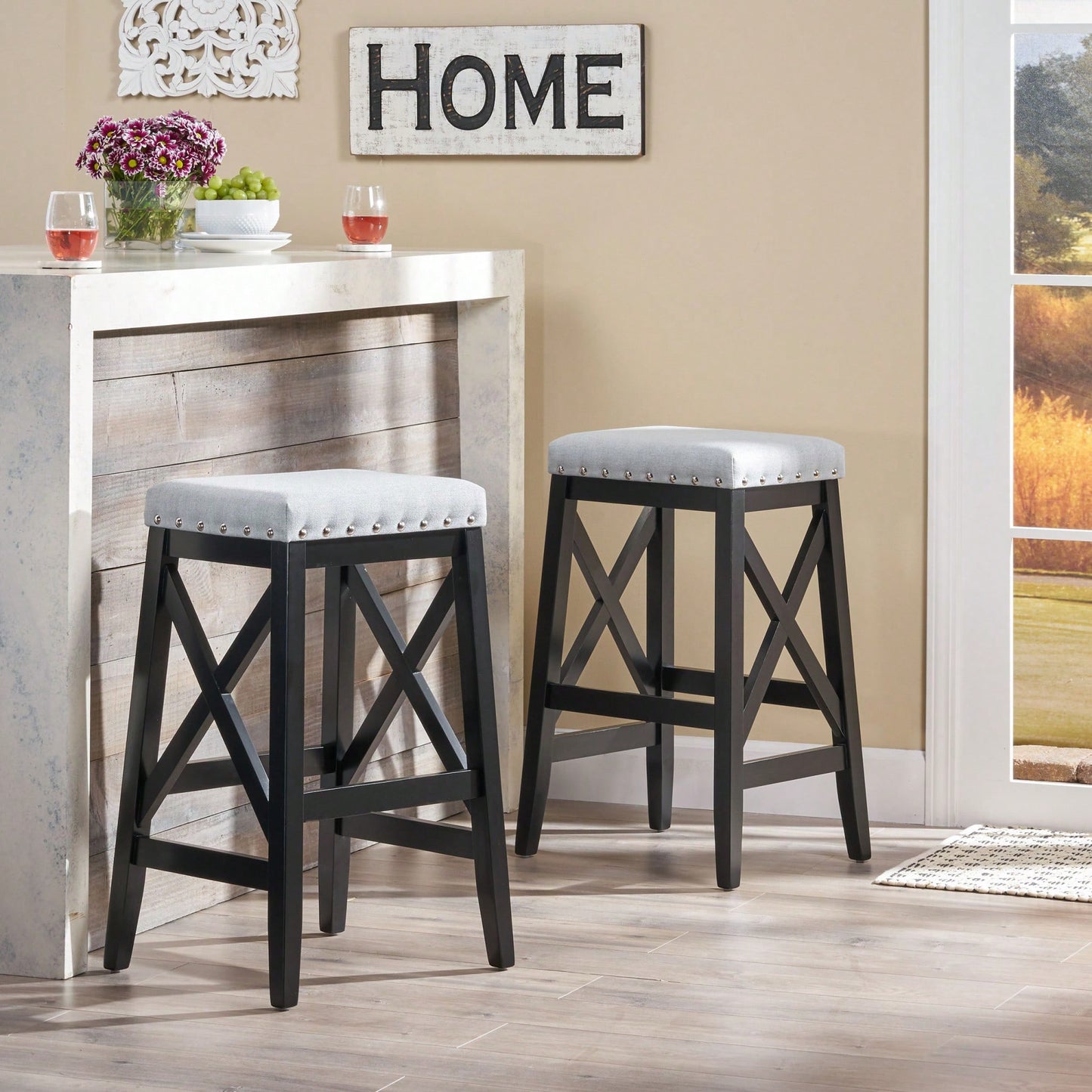 Set Of 2, Elegant Modern Saddle Barstool With Comfortable Cushion And Stylish Design For Kitchen Or Home Bar