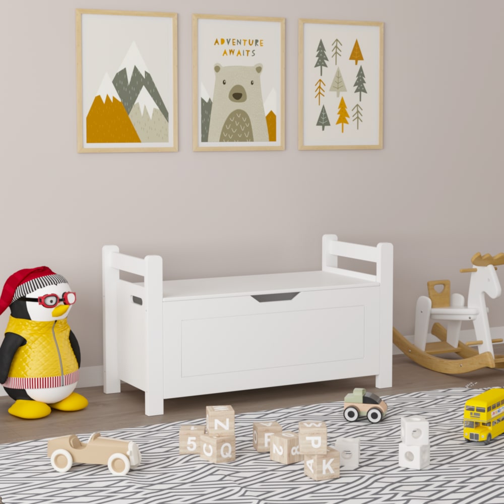 Rubber Wood Toy Storage Chest With Flip-Top Lid And Safety Hinge For Nursery And Playroom Organization
